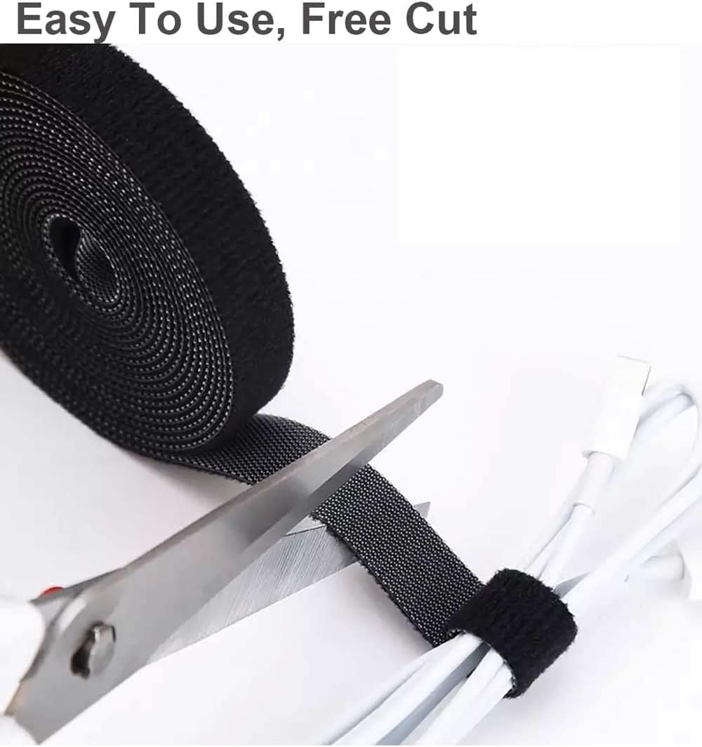 Reusable Fastening Cable Ties Hook and Loop Cable Straps Adjustable Cord Ties for Cable Management Cord Wrap Straps (Black,10M) image number 2