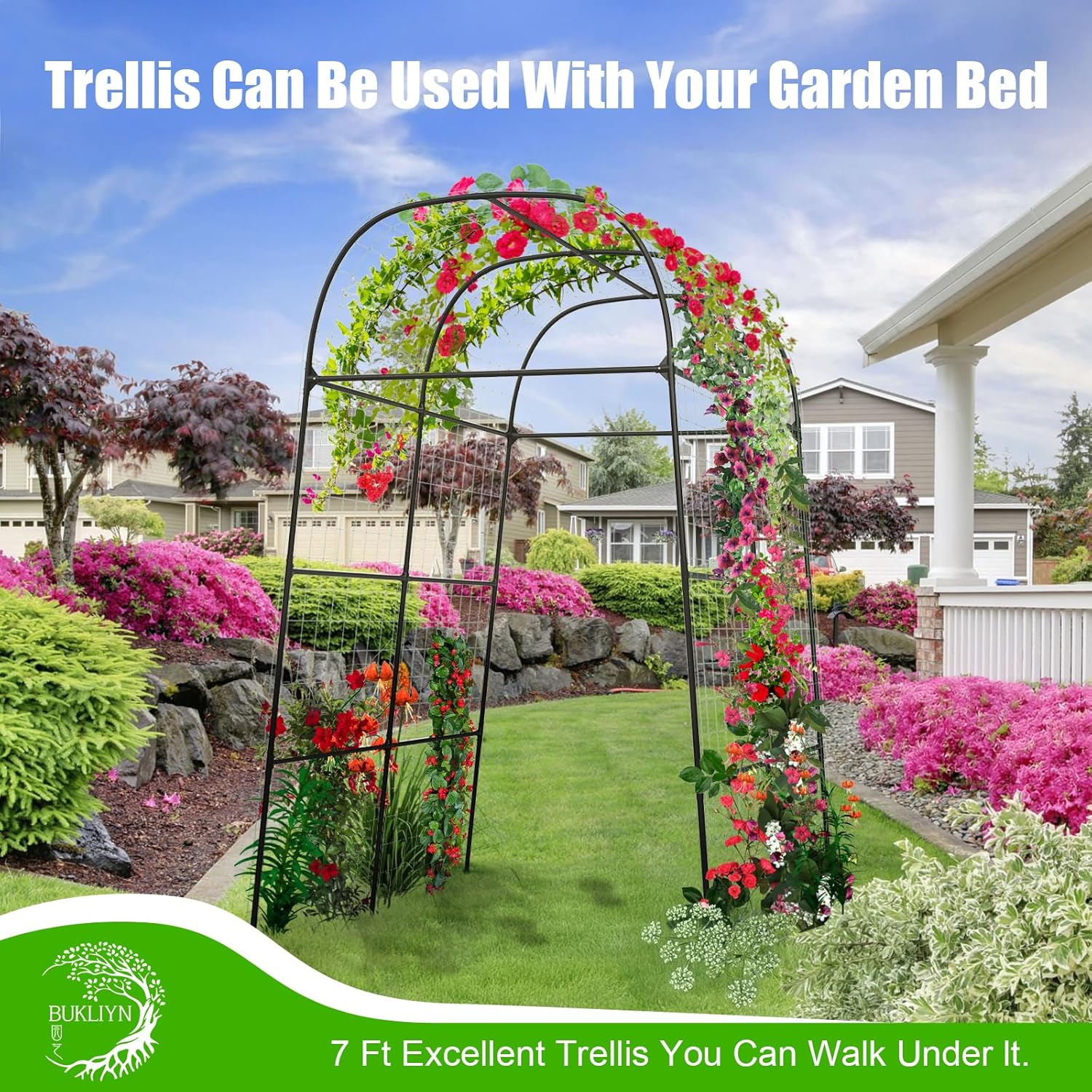 Garden Arch Trellis for Climbing Plants Outdoor - Cucumber Trellis for Raised Bed, Size:71 * 87 Inch, Garden Trellis for Climbing Plants, Cucumber, Vegetable, Tomato, Flowers image number 3
