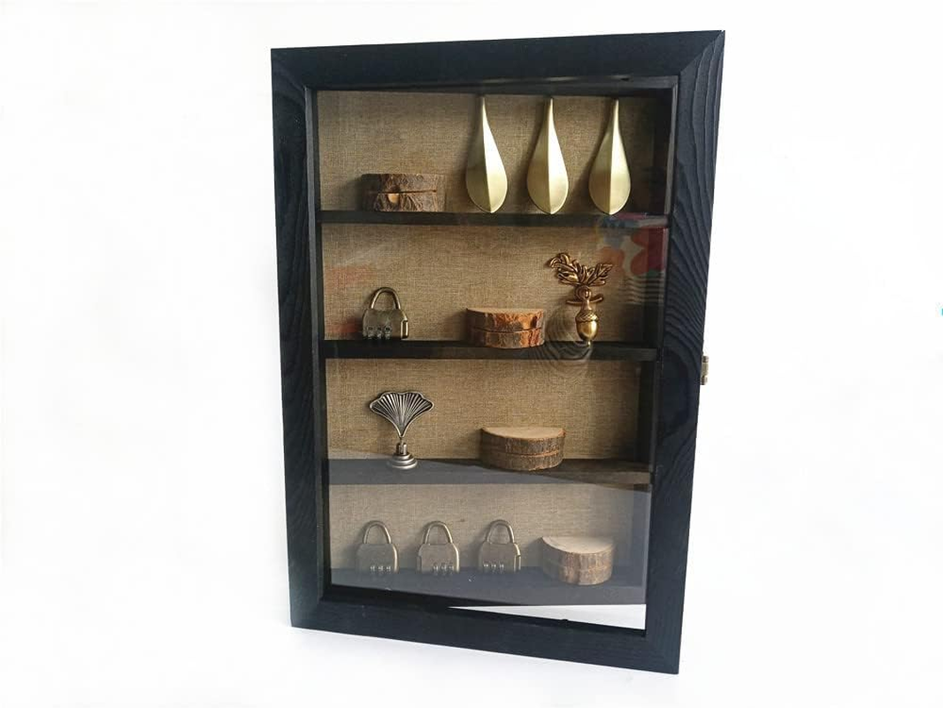 WANLIAN Shadow Box Frame with Acrylic 11X16&ldquo; Wooden Shadow Box Display Case with 3 Detachable Shelves & Linen Back, Wall-Mounted Deep Display Box Picture Frame for Photos Memorabilia (White)