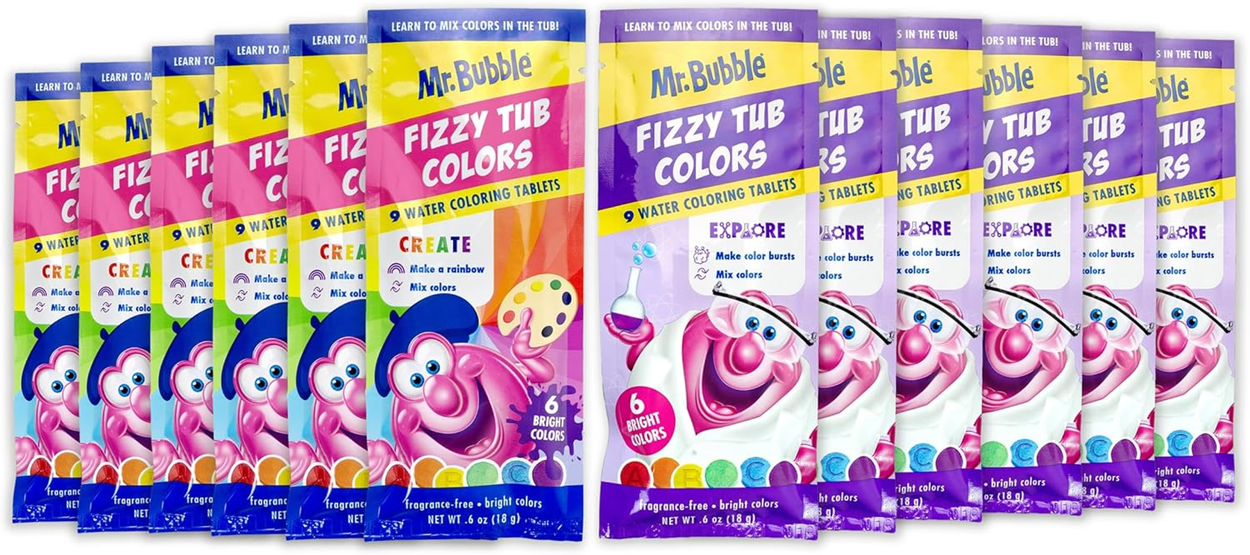 Mr. Bubble Fizzy Tub Colors, Assorted Bathwater Colors 9 Ct, 4 Pack image number 5