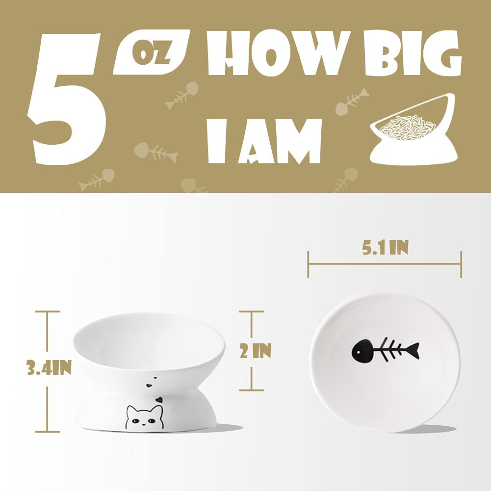 Sweejar Ceramic Raised Cat Bowls, Slanted Cat Dish Food or Water Bowls, Elevated Porcelain Pet Feeder Bowl Protect Cat'S Spine, Stress Free, Backflow Prevention (White) image number 2