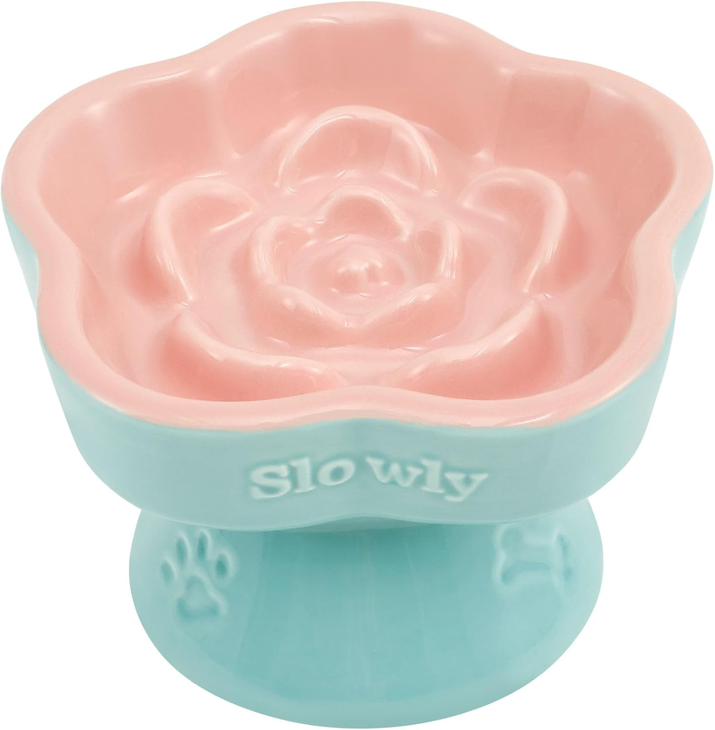 UKQRRTC Raised Cat Slow Feeder Bowl, Ceramic Elevated Cat Food Bowl, Safe Shallow Wide Tilted Cat Dog Eating Bowl, Dog Food Bowl for Cats Dogs Dry and Wet Food image number 1