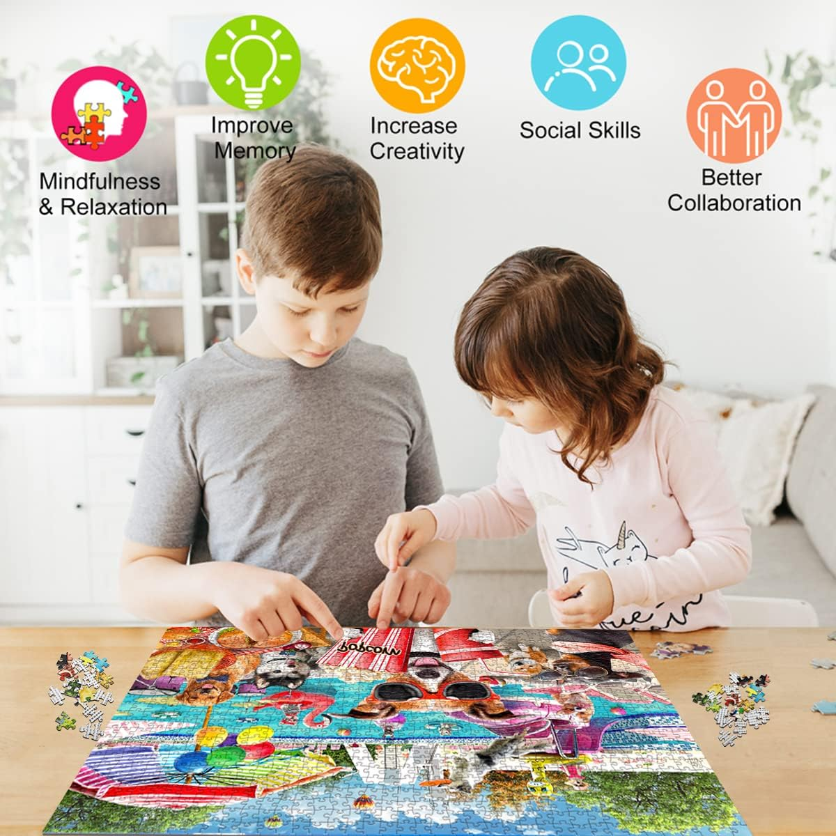 HUADADA Jigsaw Puzzles for Adults 1000 Pieces, Puzzles for Adults 1000 Piece, Challenging Game Toys, Impossible Puzzle, Family Decoration Puzzle - Dogs Water Park image number 1