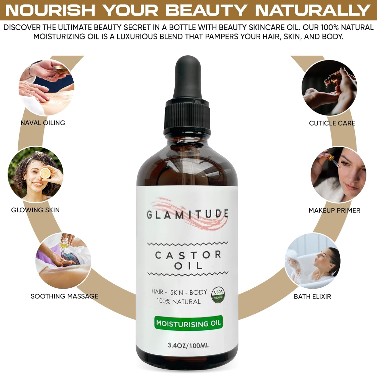 Organic Castor Oil Hexane Free - Pure Cold Pressed | Hair & Lash Serum Hair Growth Serum Castor Oil Pack | Cuticle & Body Curly Hair Products | Pure Caster Eyelash Serum Beard Hair Growth | Hair Growth & Massage | Eyelash and Cuticle Kit 5 Pairs | 100Ml image number 4