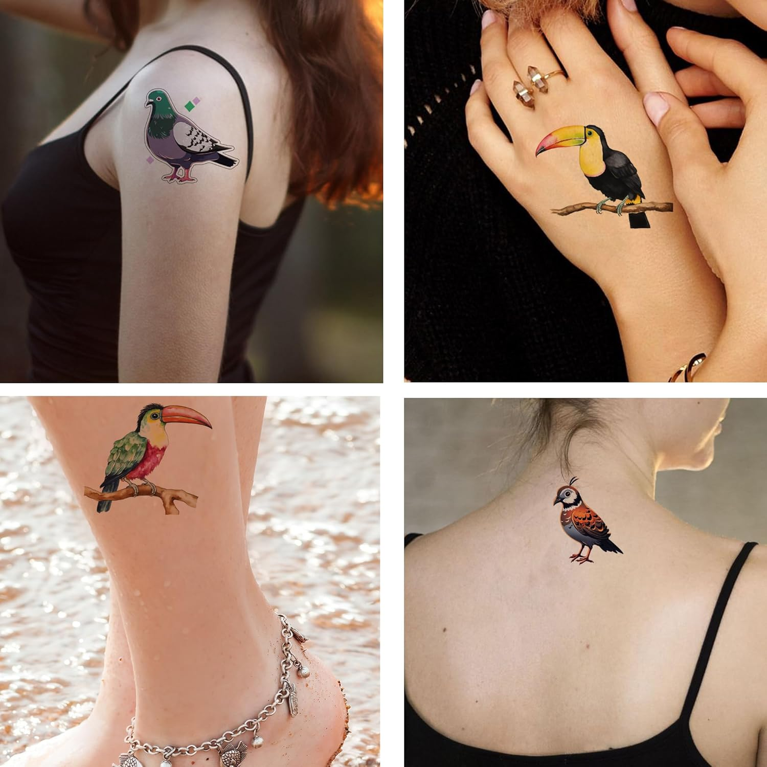 24 Sheets Temporary Tattoos Birds Curl Crested Toucan Bird of Paradise Fake Sticker Tattoo for Women Adults image number 2