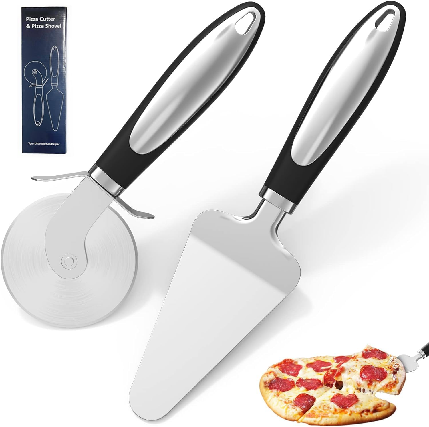 Pizza Cutter Rocker with Wooden Handles & Protective Cover by LEIAOLY, 14" Sharp Stainless Steel Pizza Slicer Wheel, Big Pizza Knife Cutters for Kitchen Tool (14Inch)