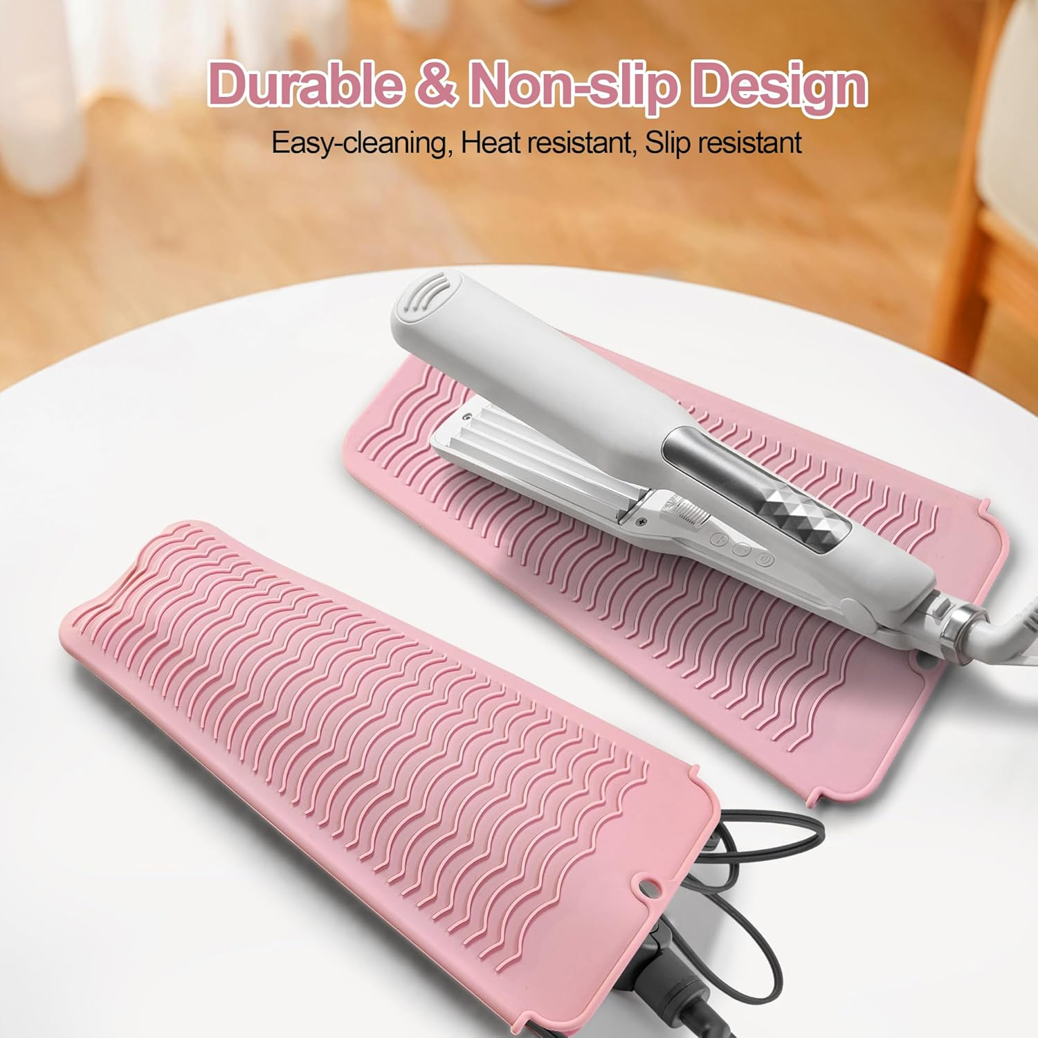 Heat Resistant Silicone Mat Pouch for Flat Iron, Curling Iron, Hot Hair Styling Tools (Pink) image number 5
