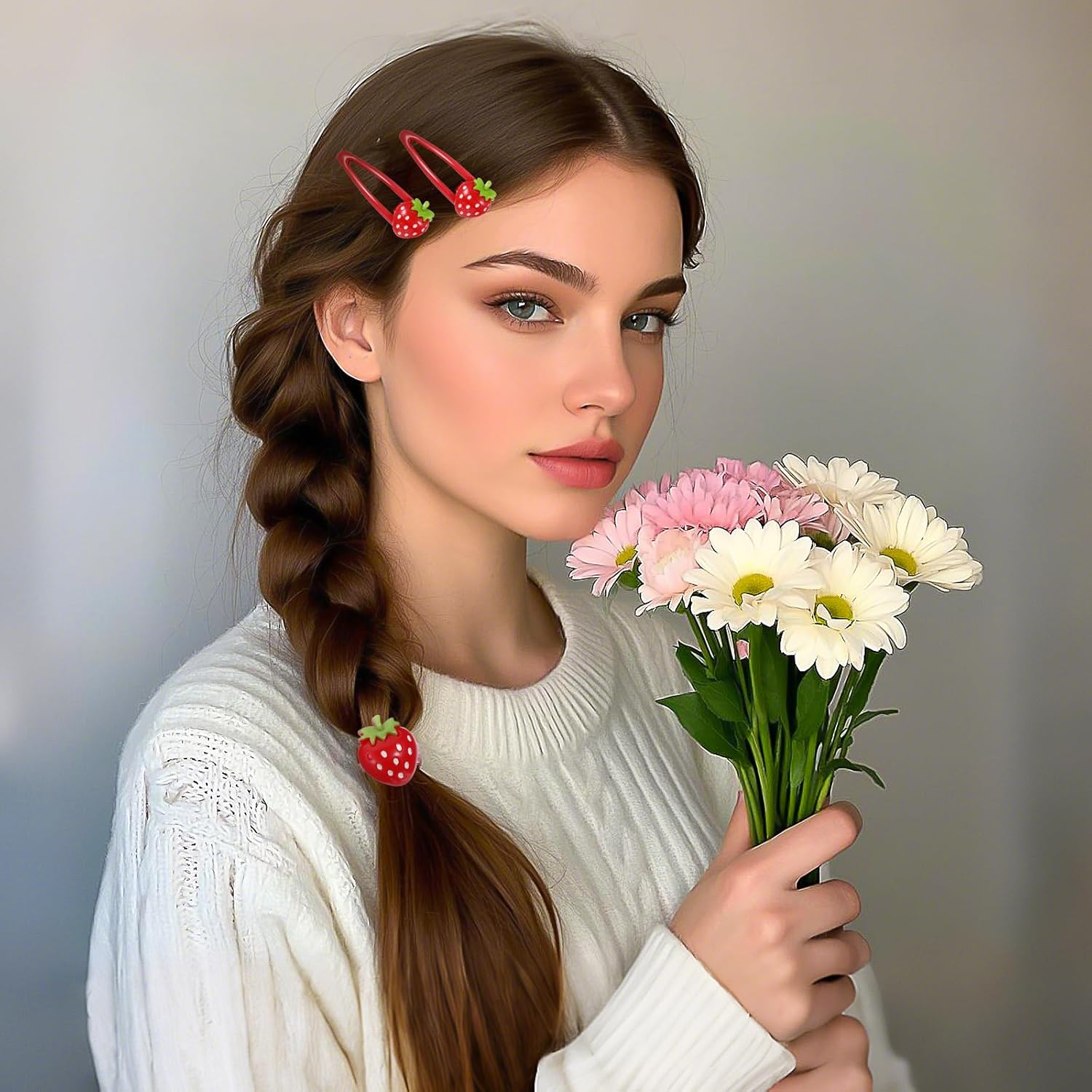 4 Pcs Strawberry Hair Clip and Hair Ties Set, Red Metal Snap Hair Clips Sweet Fruit Hair Barrettes Cute Strawberry Hair Accessories for Girls Toddlers Kids and Teens Gifts image number 4