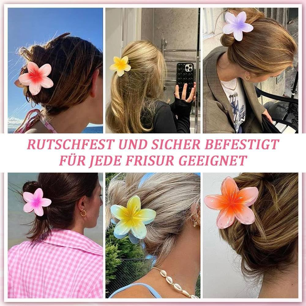 Funalix Flower Hair Clips, Pack of 6 Hawaiian Flower Clips, Large Non-Slip Hair Clips for Women Girls, Thin, Thick, Curly Hair, Gift Hair Accessories (6 Colours)