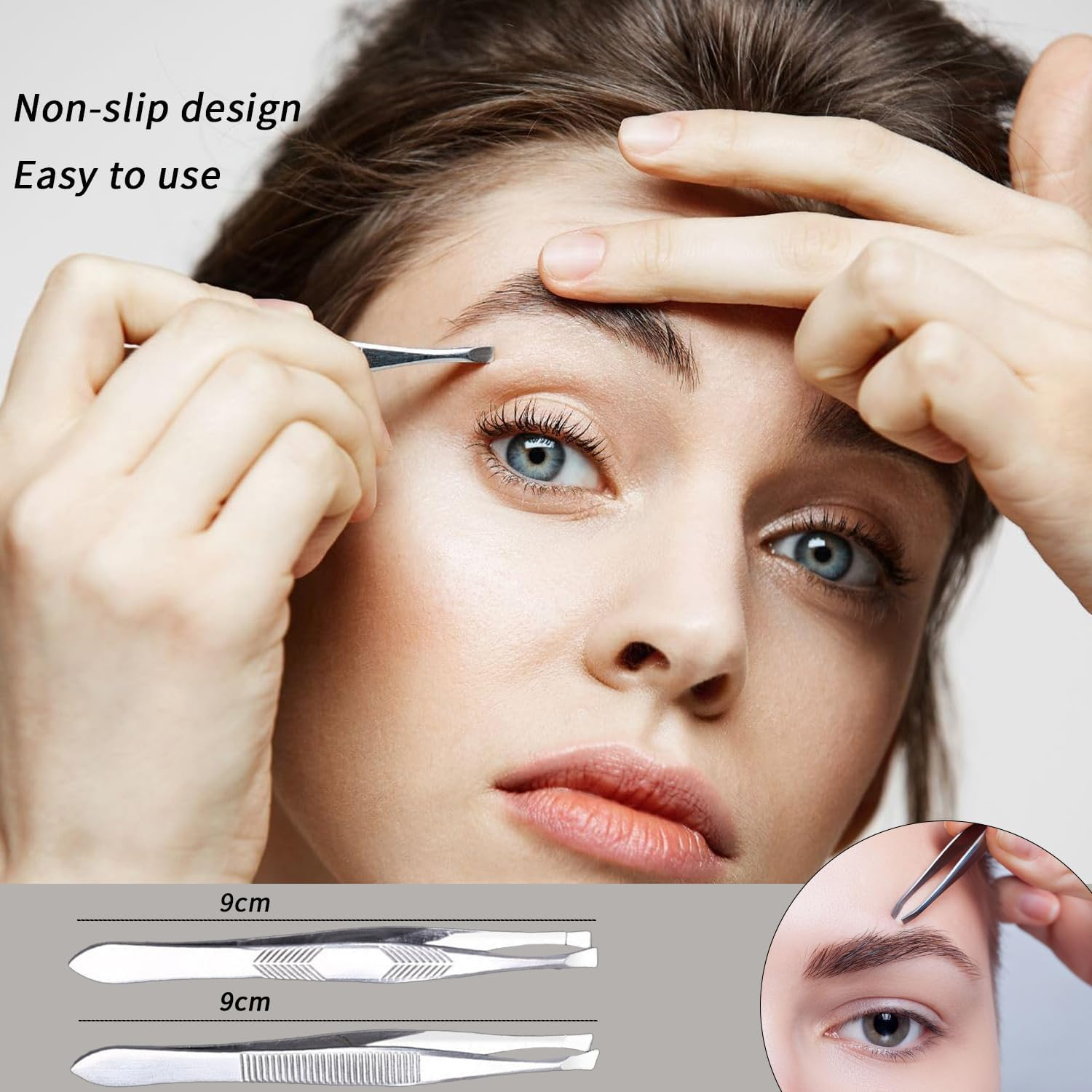 2Pcs Stainless Steel Tweezers for Man Women Facial Hair Eyebrow Chin image number 2