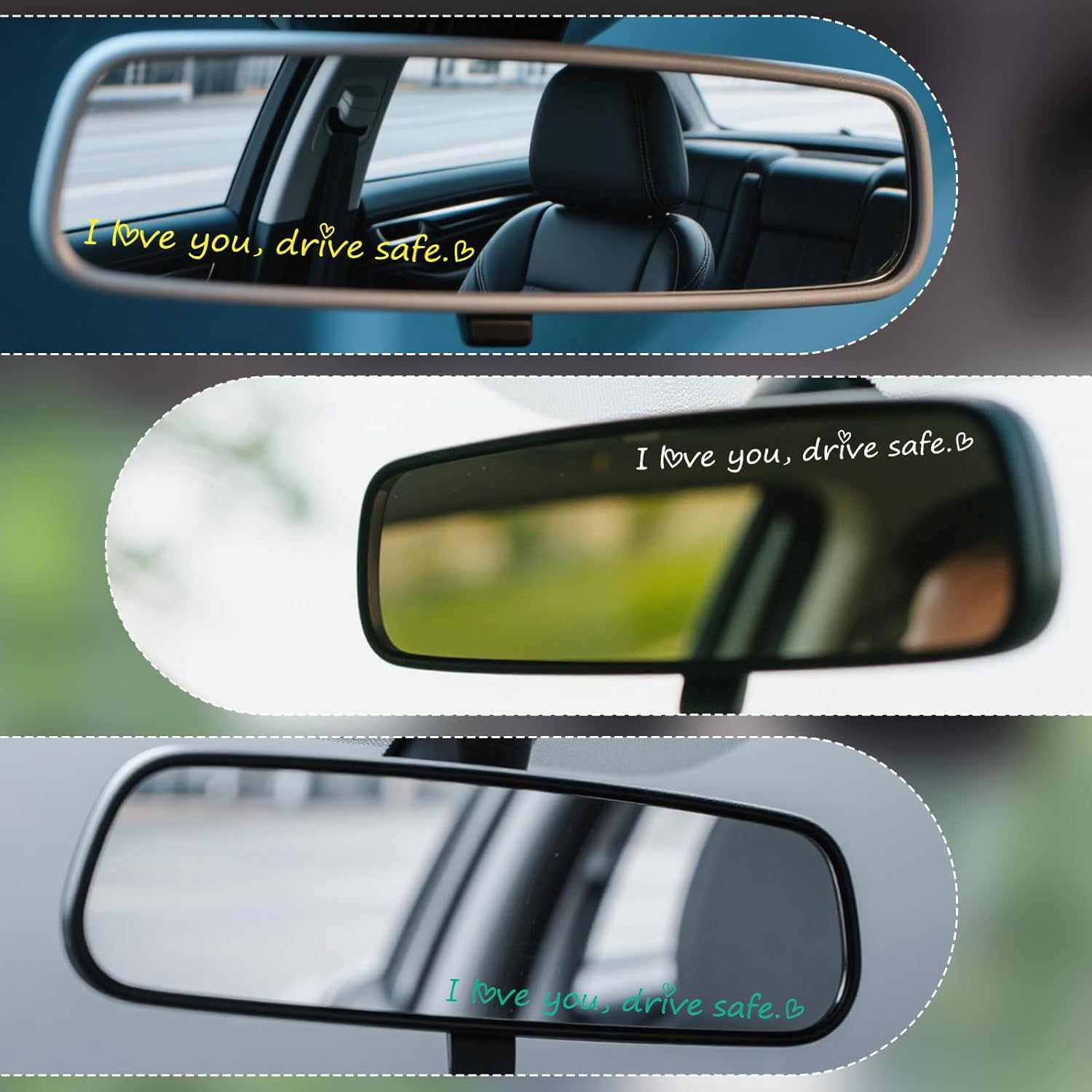 10 Pcs I Love You Drive Safe Mirror Stickers, Cute Vinyl Car Rear View Mirror Stickers Motivational Car Decor for Men Women