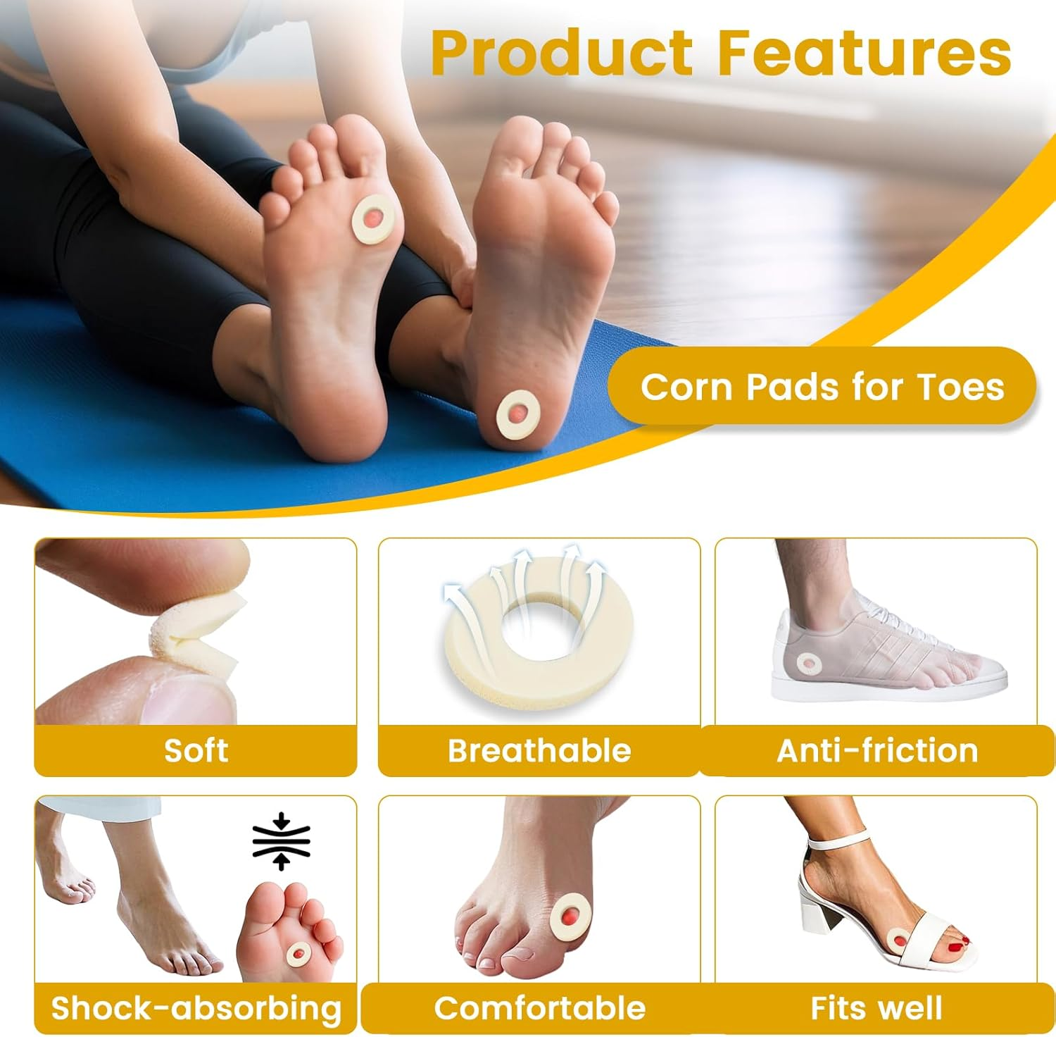 90 Pcs Corn Cushions for Toes and Feet, Oval Shapes Self-Stick Adhesive Latex Foam Pads, Corns, Blisters and Feet from Pressure and Friction, Callus Cushions for Foot Comfort and Pain Relief image number 6