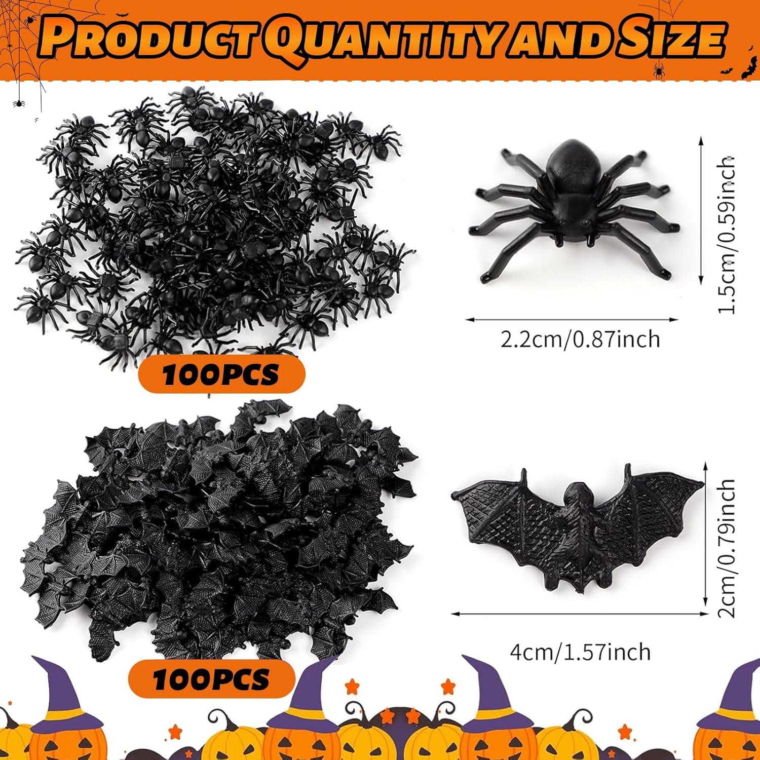 Halloween Spider, 200 Pcs Mini Spiders Bats Halloween Decorations, Vivid Plastic Fake Spider for Funny Prank Halloween Party Supplies, Fools Day Decoration image number 4