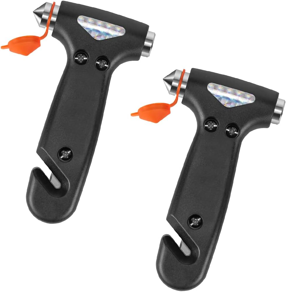 BELOMI 2 Pack Car Safety Hammer, Emergency Escape Tool with Window Breaker and Seat Belt Cutter, 5-In-1 Auto Multifunctional Escape Hammer for Accident, Vehicle Survive Accessories (Black) image number 1