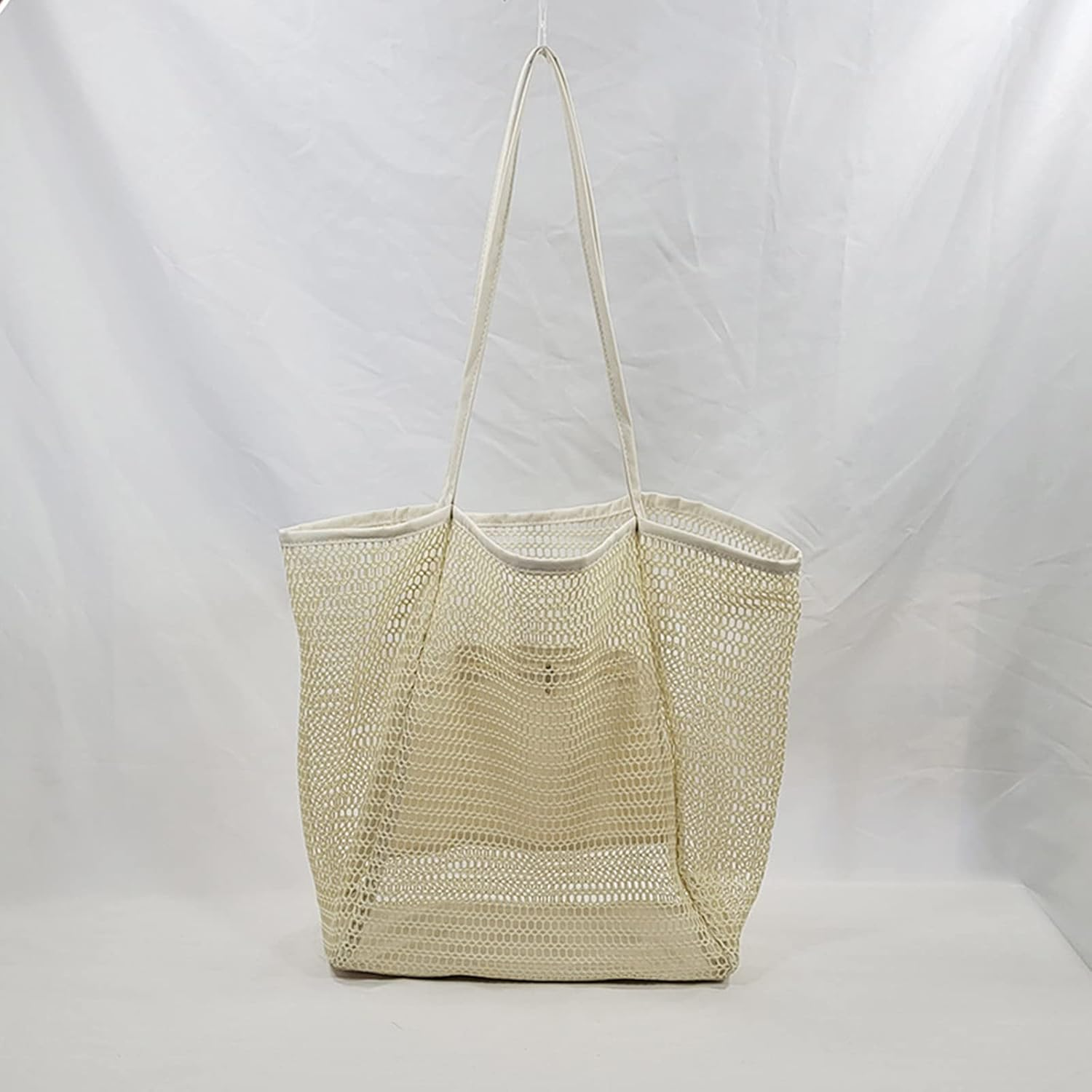 Large Mesh Beach Bag and Beach Bag Tote, Toy Tote Bag with Pockets Are Lightweight Foldable for Family Pool & Vacation Essential,Beige image number 4