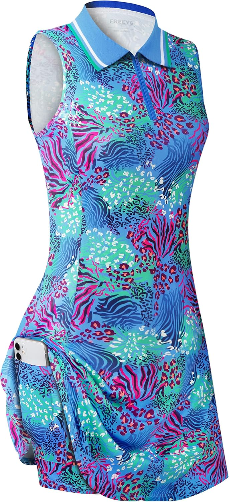 Womens Sleeveless Tennis Golf Polo Dress with Inner Shorts＆Pocket for Workout Exercise image number 6