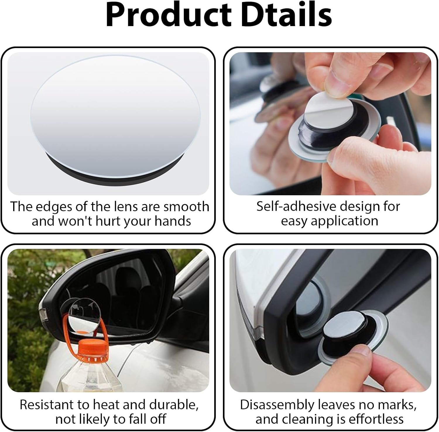 4 Pcs Blind Spot Mirrors for Cars - 2" round Hd Frameless Convex & 360&deg; Rotatable Auxiliary & Adjustabe Small Rearview Mirrors for All Car Types, Automotive Accessories, Rear View Mirror image number 4
