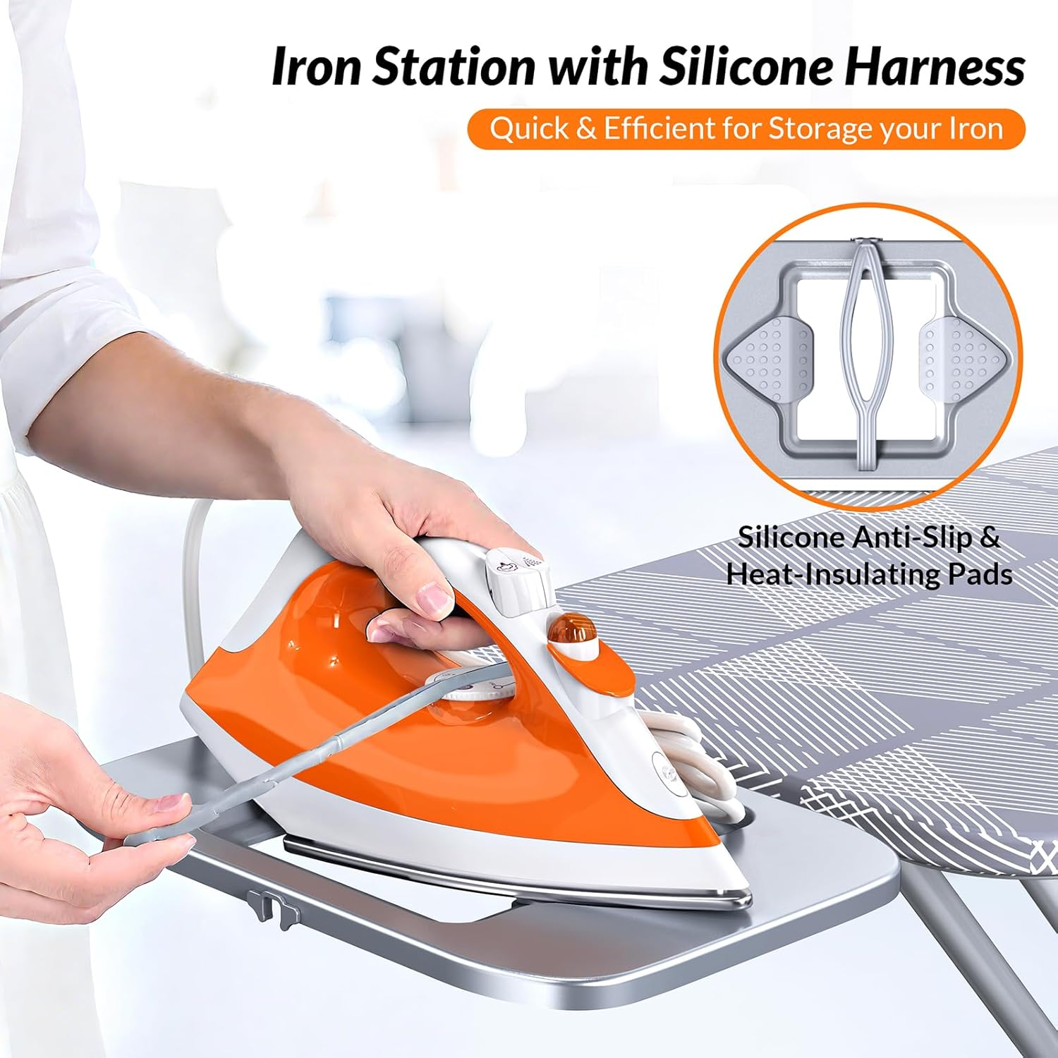 Hormes Ironing Board, 145X38Cm Iron Board with Steam Iron Rest, 7 Adjustable Height Foldable Ironing Boards with Removable and Washable Cover, Wall Mount Hanger for Space-Saving Storage Home Use, Grey image number 1