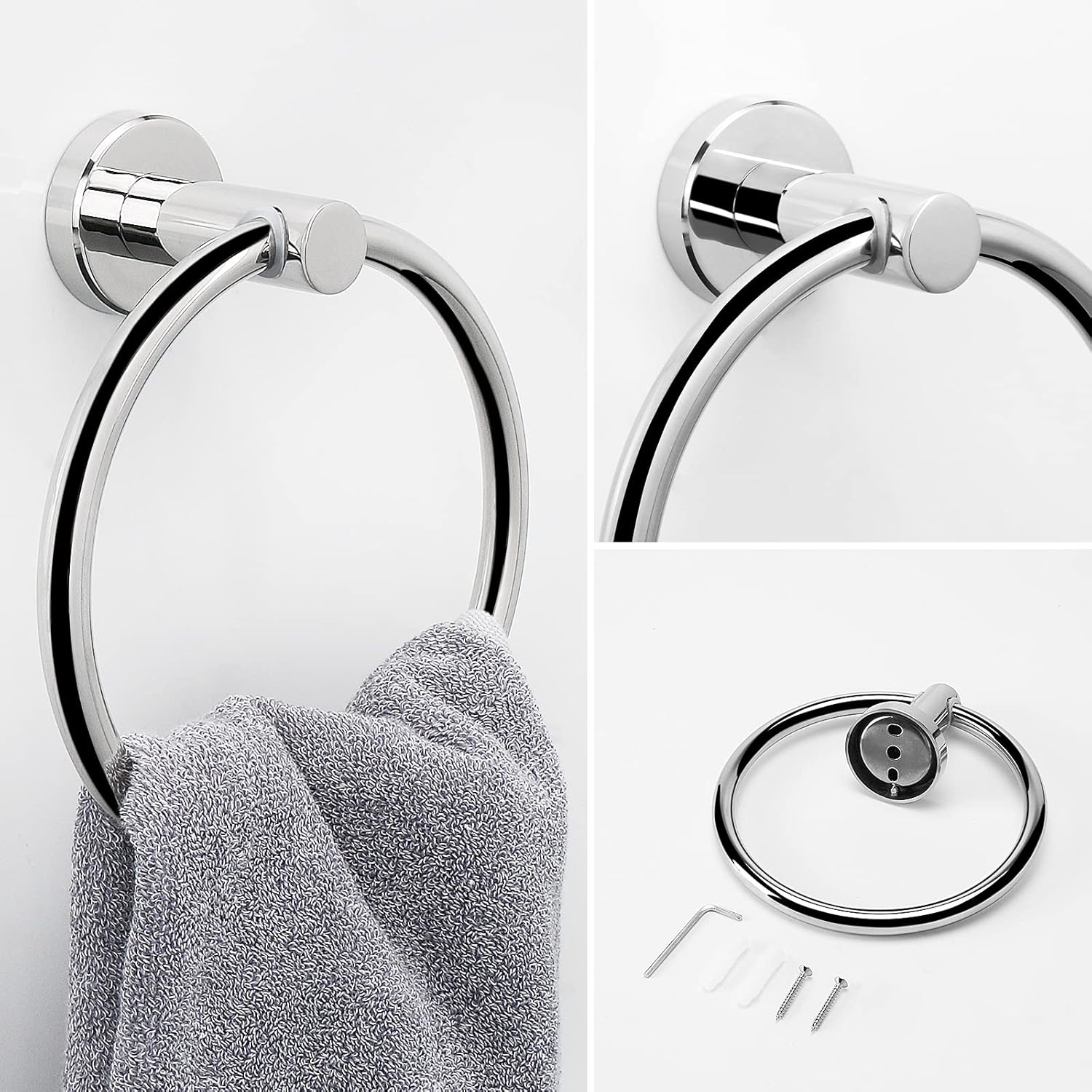 Nearmoon 2 Pieces Bathroom Hardware Accessories, Towel Ring and Toilet Paper Holder- Stainless Steel Bath Towel Hanger and Hand Towel Holder, Wall Mounted (Chrome Finish) - Brushed Nickel image number 5