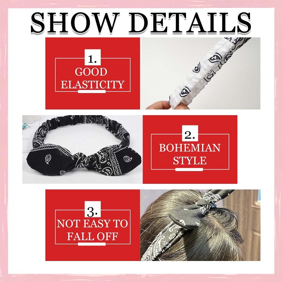 Pack of 3 Stretchy Women'S Headband Headbands Hair Bow Hair Bands Headscarf Women'S Headscarf Boho Headband Print Hair Accessories image number 3