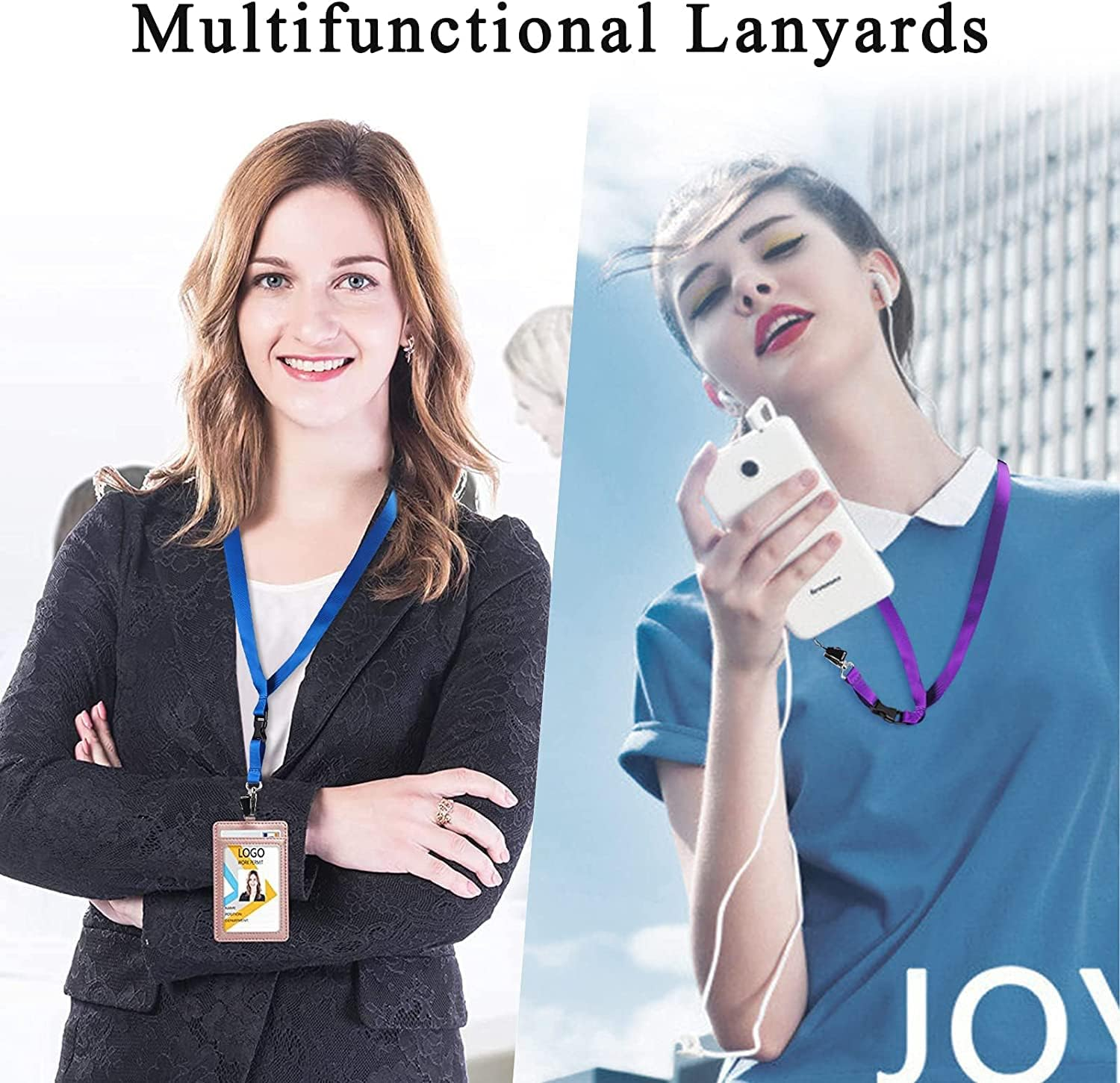 FYY Lanyards for ID Badges - 5 PCS Polyester Neck Strap Office Lanyard with Safety Breakaway Buckle & Detachable Buckle & Oval Clasp for ID Badge Holder, Phone, Camera, Keys, USB, Whistles image number 1