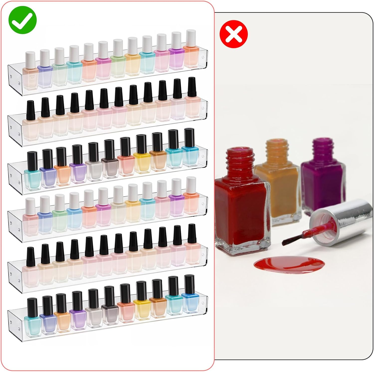 6 Packs Nail Polish Rack Wall Mounted Shelf, Clear Acrylic Shelves Nail Polish Holder Organizer Display, Hanging Acrylic Shelves for Paint Perfume Essential Oils Organizer, 12 Inch image number 4