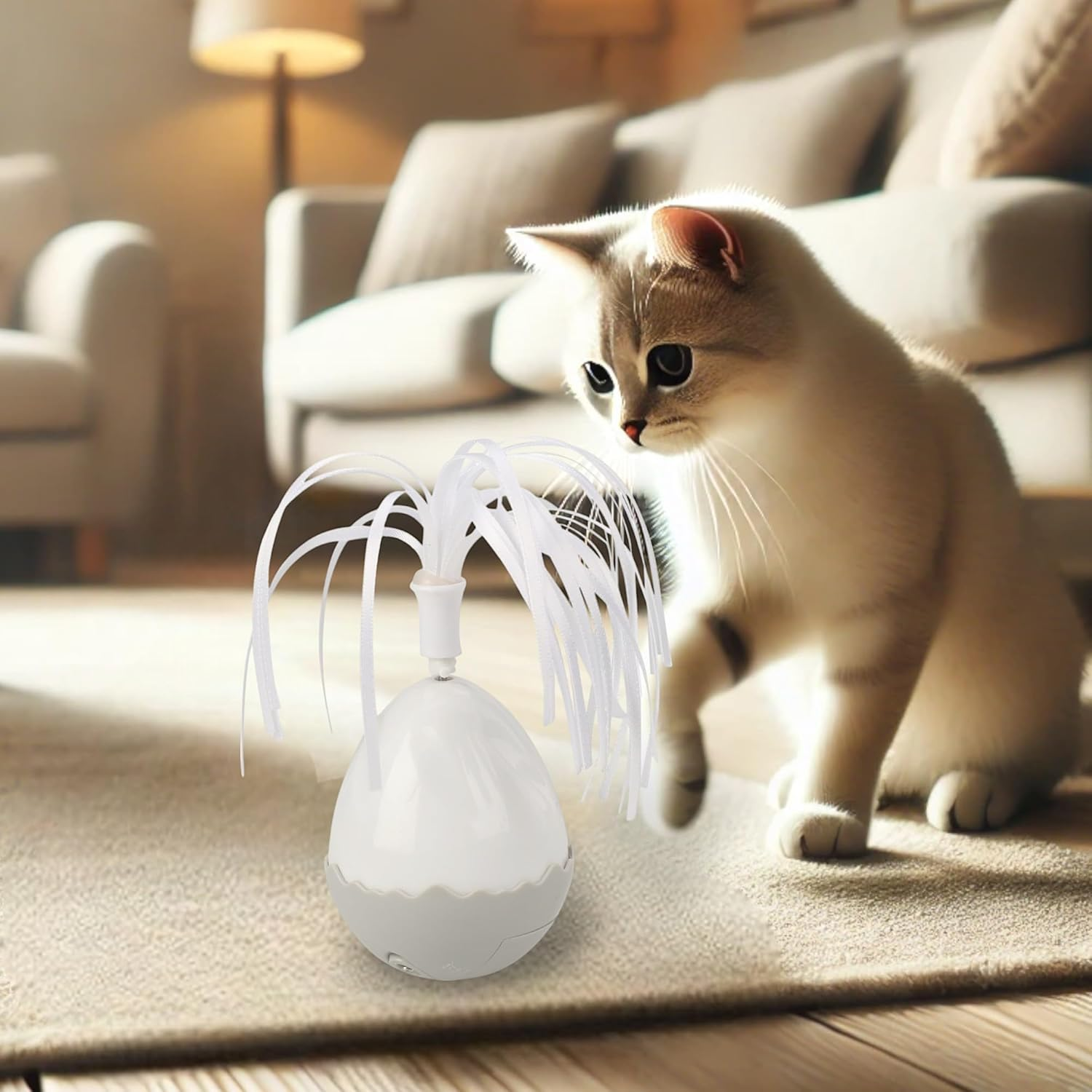MIJOMA Battery Operated Cat Toy Egg - 360&deg; Rotating Interactive Toy with Interchangeable Attachments, 6 X 12 Cm