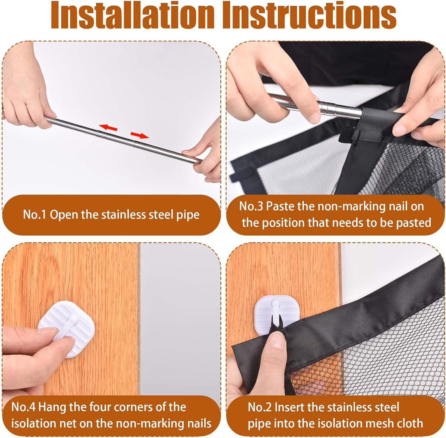 JINGIHE Pet Gate,180 X 72Cm Mesh Gates with 4 Hooks Stainless Steel Support Rod for Kids and Pet Protection,No Drilling Portable Cat Barrier for Home Doorways Stairs Hallways Indoor Outdoor image number 2