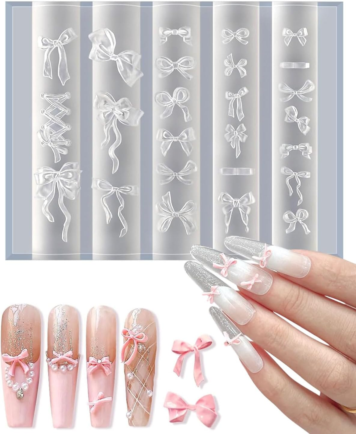 FUGLUS 3D Gel Nail Art Silicone Mould Bow Nail Charms Casting Moulds Bow Nail Stencil Nail Art Resin Shapes Nail Stencils Silicone Mould Nail Design Accessories image number 3