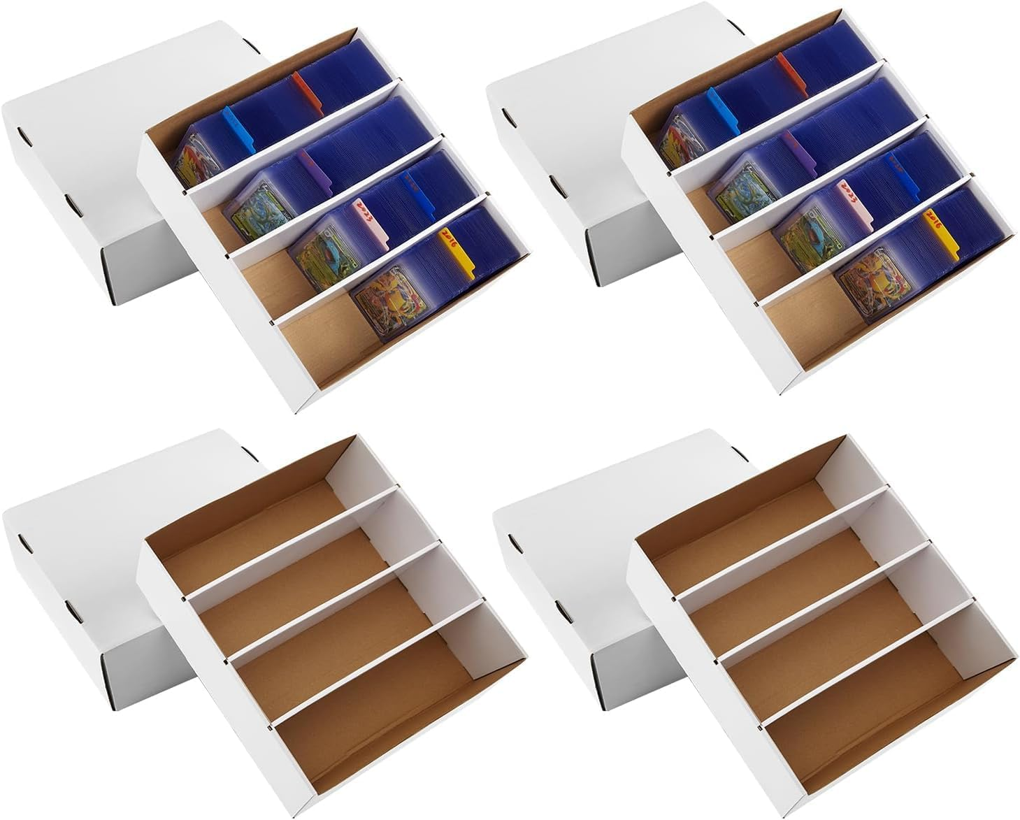 4 Pack Sports Card Boxes 3120 Count Cardboard Storage Box White Bulk Card Storage Baseball Cards Box with 10 Dividers Sports Storage Box for Cards Game Baseball Storage Boxes image number 2