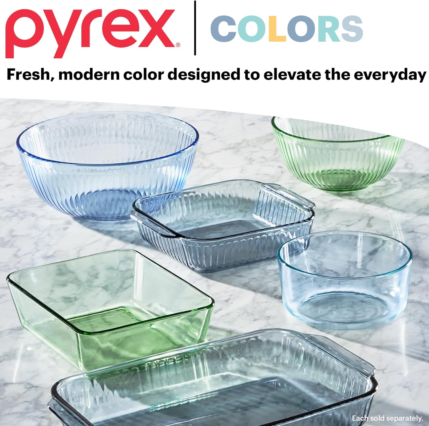 Pyrex Sculpted Tinted 6-PC Full Set, Small/Medium/Large Glass Mixing Bowls with Lids, Nesting Space Saving Set of Bowls for Prepping and Baking, 1.3QT, 2.3QT & 4.5QT image number 3