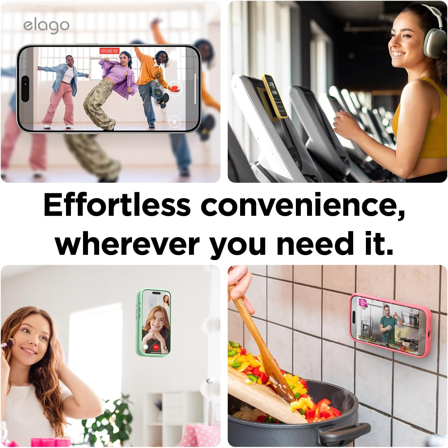 Elago Magnetic Suction Cup Phone Mount Compatible with Magsafe Case, Removable Silicone Sticky Grip Holder for Iphone, Hands-Free Selfies/Video for Tiktok&Instagram Influencer/Creator (Black)