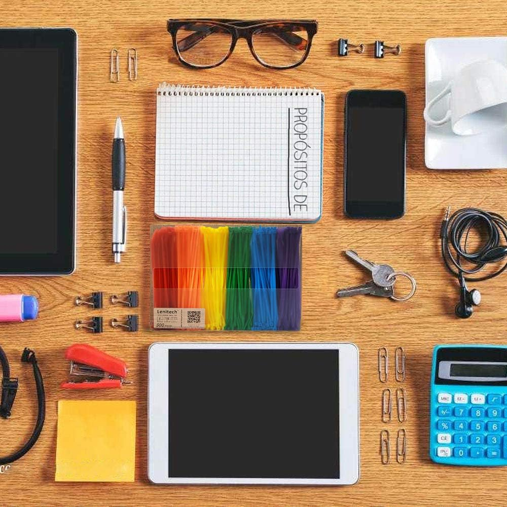 Lenitech 4Inch Multi-Purpose Assorted Cable Zip Ties, 300 Pieces, Colored Black White, Multicolored image number 5