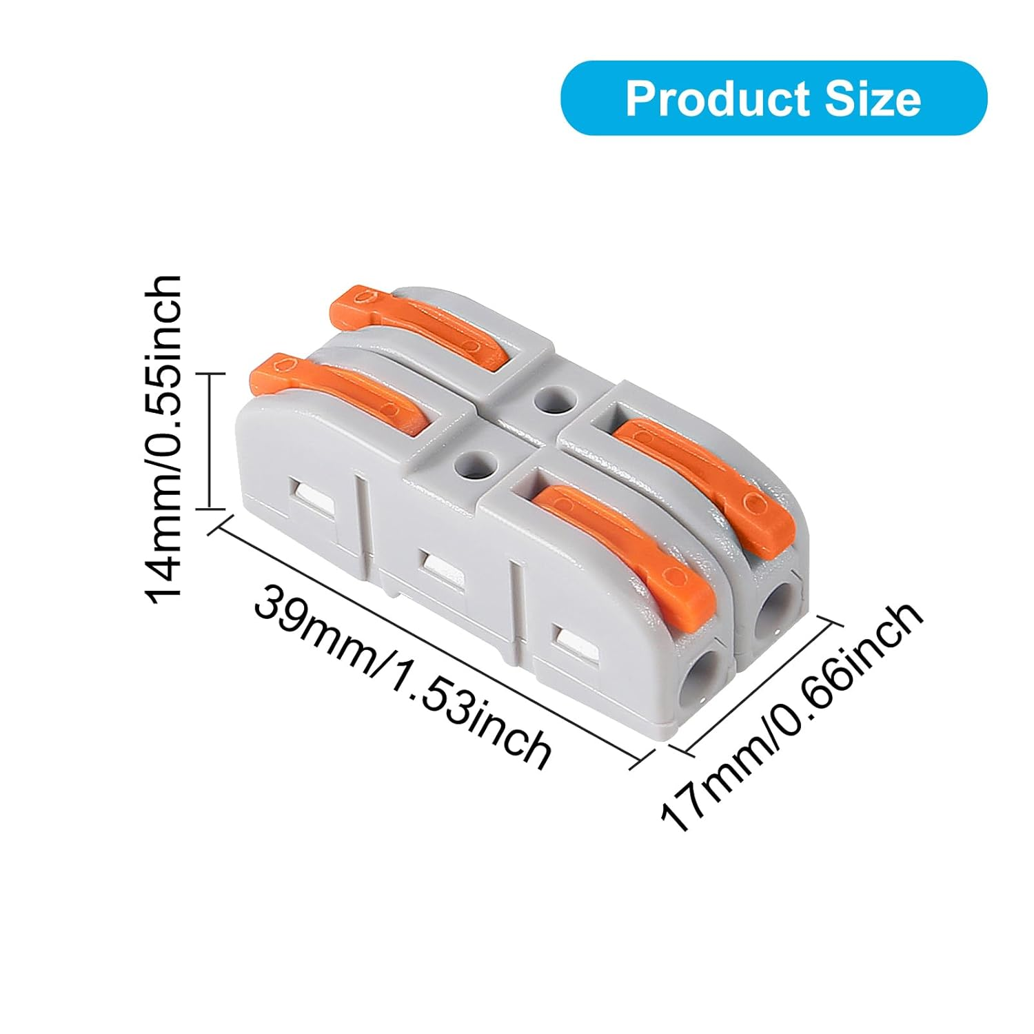 QCCAN 60Pcs Lever Wire Connectors, 1 to 1 Inline Assemblable Cable Connector, Electrical Connectors Wire Terminals for Any Circuit Inline Splices 24-12 AWG with Storage Box image number 5