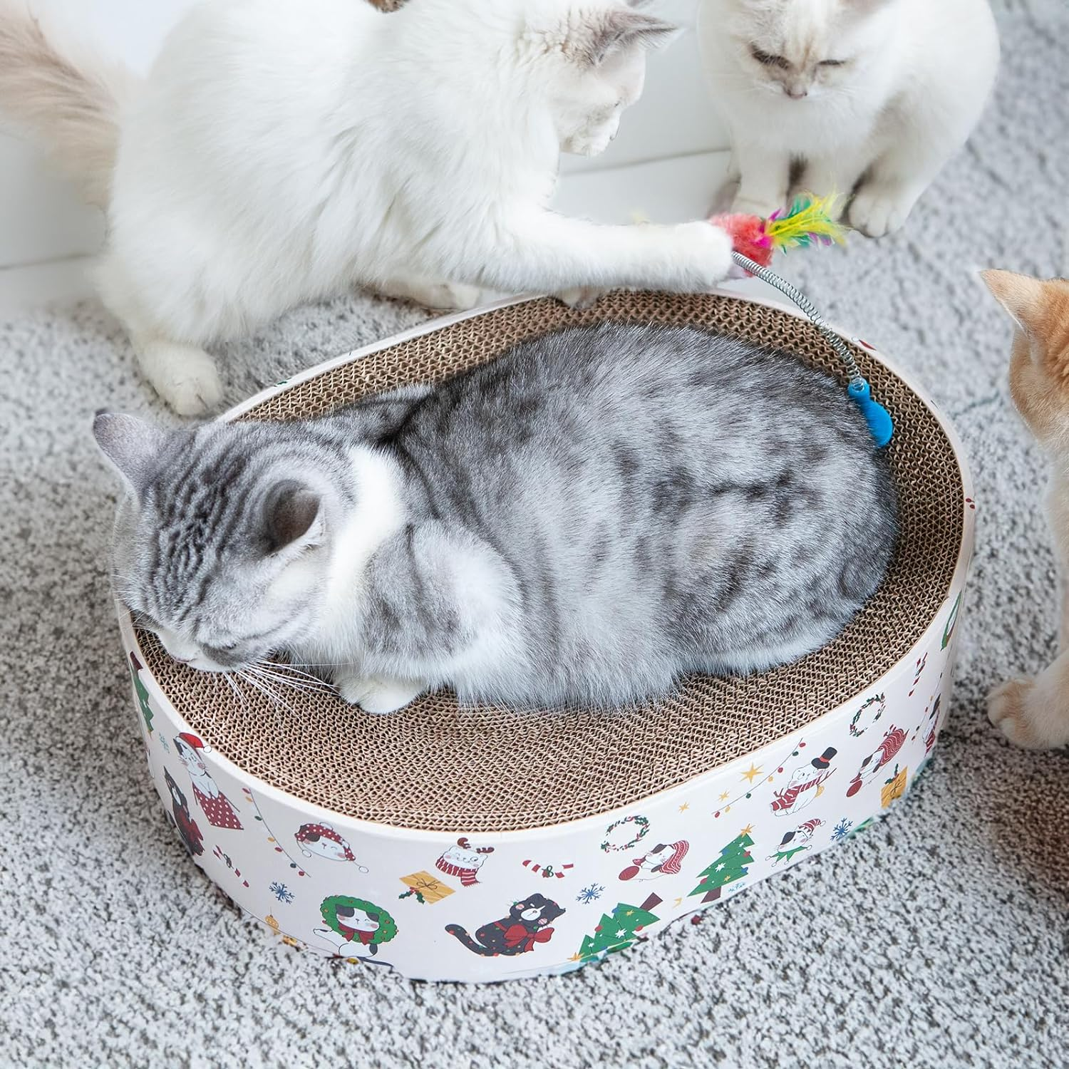 Oval Cat Scratcher Cardboard,Cat Scratch Posts,Durable Recycle Scratching Board for Furniture Protector Scraching Trees Towers image number 4