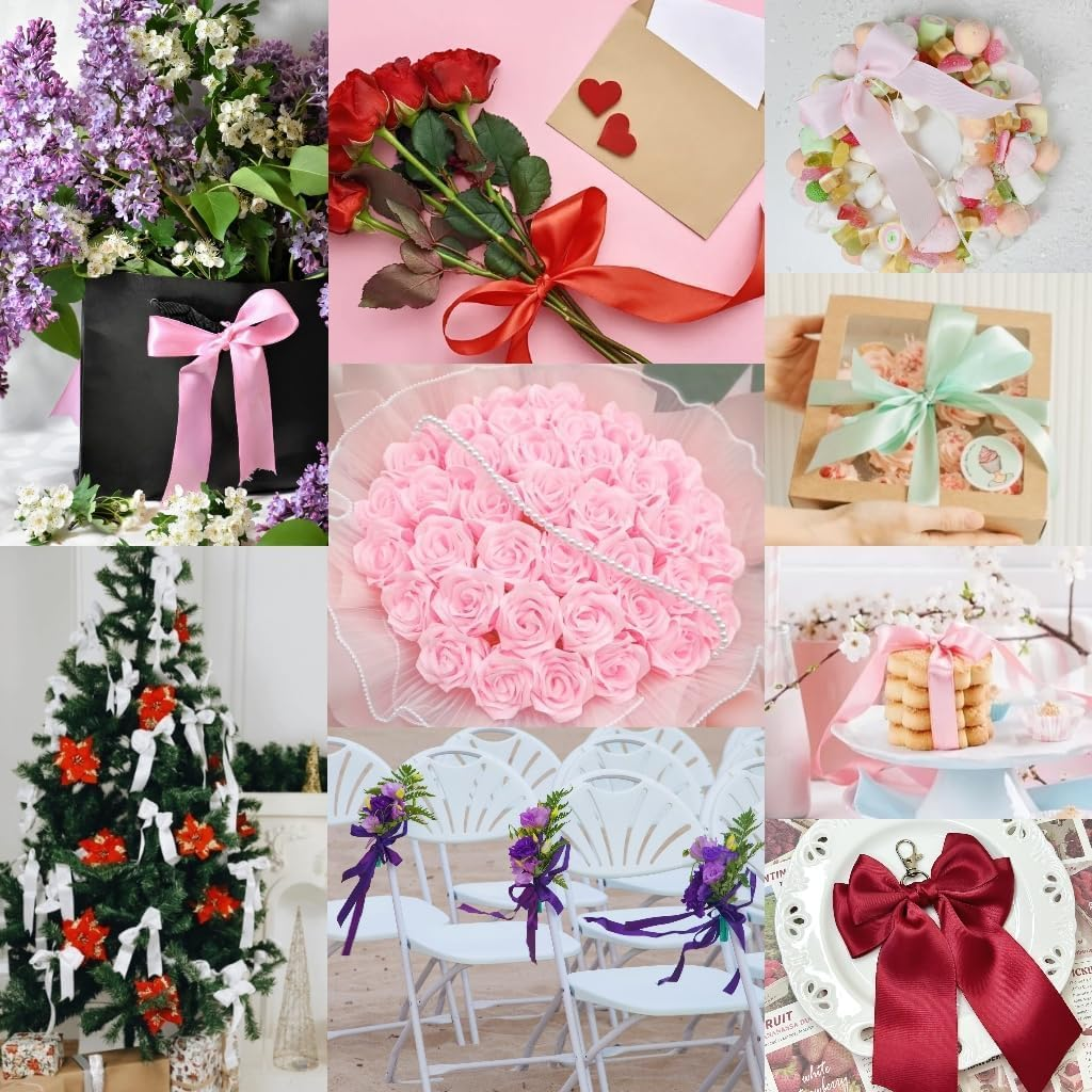 Black Ribbon for Gift Wrapping Ribbons for Crafts Ribbon for Flower Bouquet 100 Yards 1 1/2 Inch Black Ribbon for Gift Wrapping, Graduation Gifts Satin Ribbon, Wide Ribbon for Flower Bouquet, Black Silk Bow Ribbons Halloween Decorations - Green image number 4