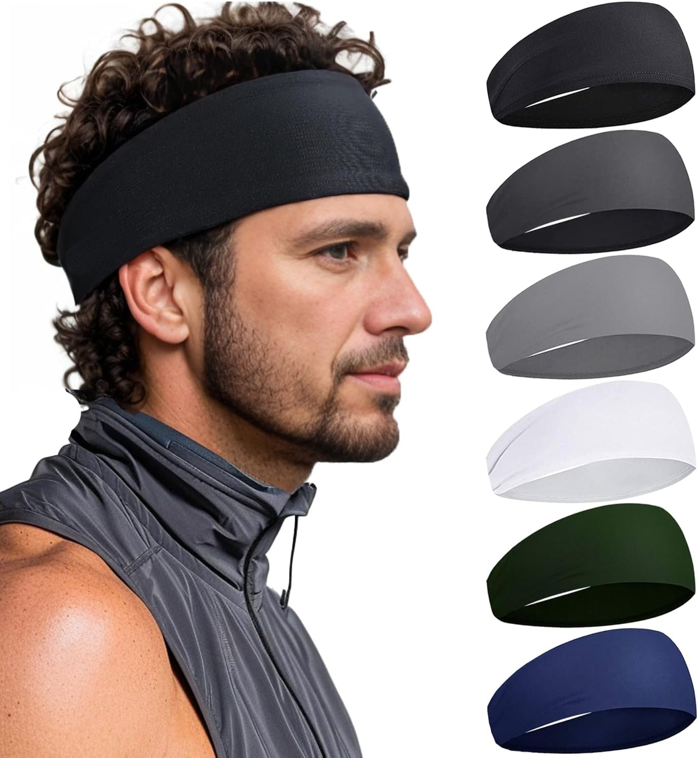 Headbands,T Tersely Yoga Sports Headband, Non-Slip & Lightweight Mens Sweat Band, Womens Elastic Athletic Hair Band for Men,Working Out Sweatband