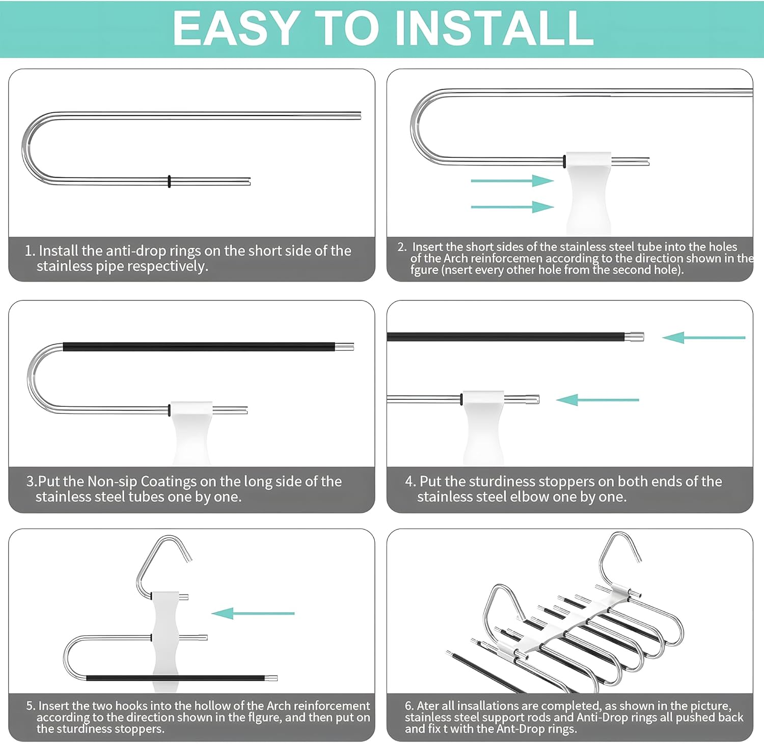 JZS 2-Pack Space-Saving Pants Hangers with S-Type Stainless Steel & Anti-Slip Design for Jeans, Trousers image number 5