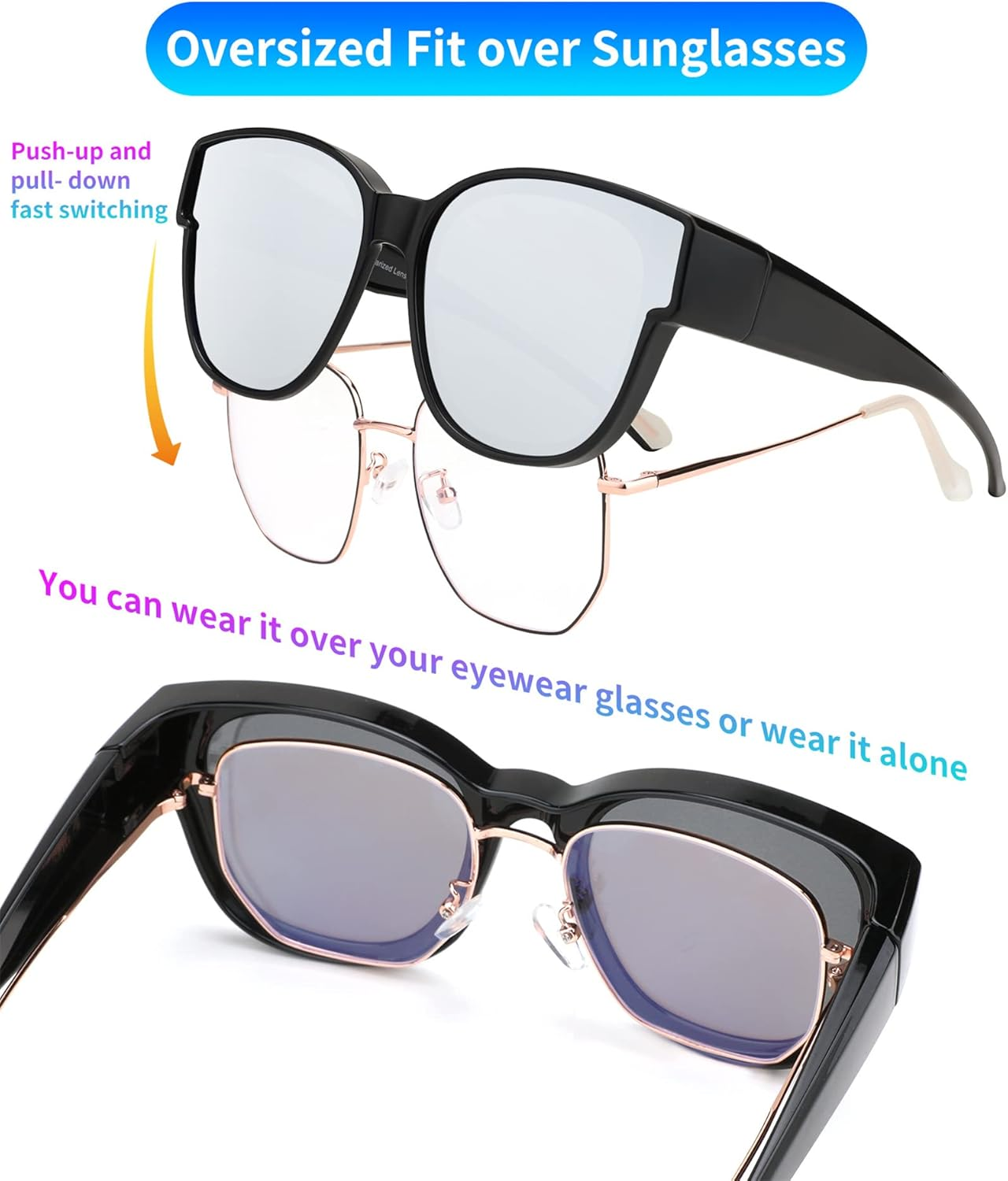 FEISEDY Polarized Fit over Sunglasses for Women Men Oversized over Glasses B2922 image number 1