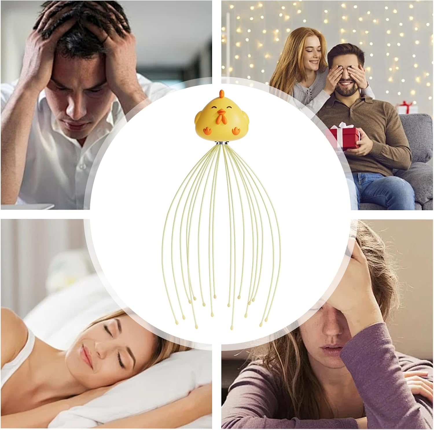 Rronnoy Head Massager - Scalp Massager Tool - 16 Fingers Nodes Relaxing Home Spa Equipment for Stress Reduction Travel Bathroom Post-Shampoo Pet Grooming - Yuantong Installation image number 2