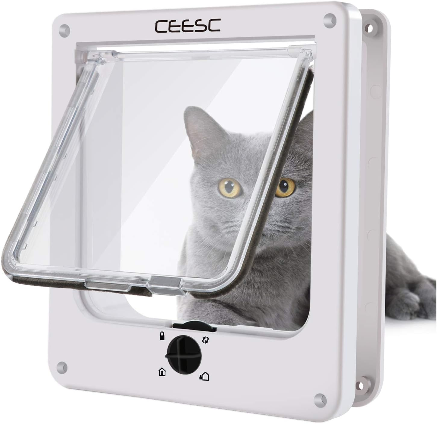 CEESC Cat Doors, Magnetic Pet Door with Rotary 4 Way Lock for Cats, Kitties and Kittens (Medium, White) image number 6