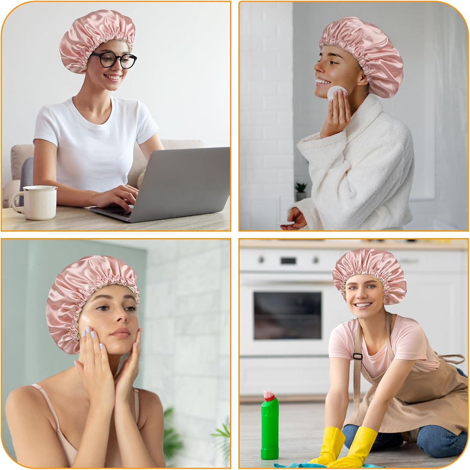 Large Satin Bonnet Silk Bonnet for Sleeping Women Men, Hair Bonnet Double Layer Reversible with Elastic Tie Band Adjustable Night Sleep Cap Wrap for Curly Hair image number 6