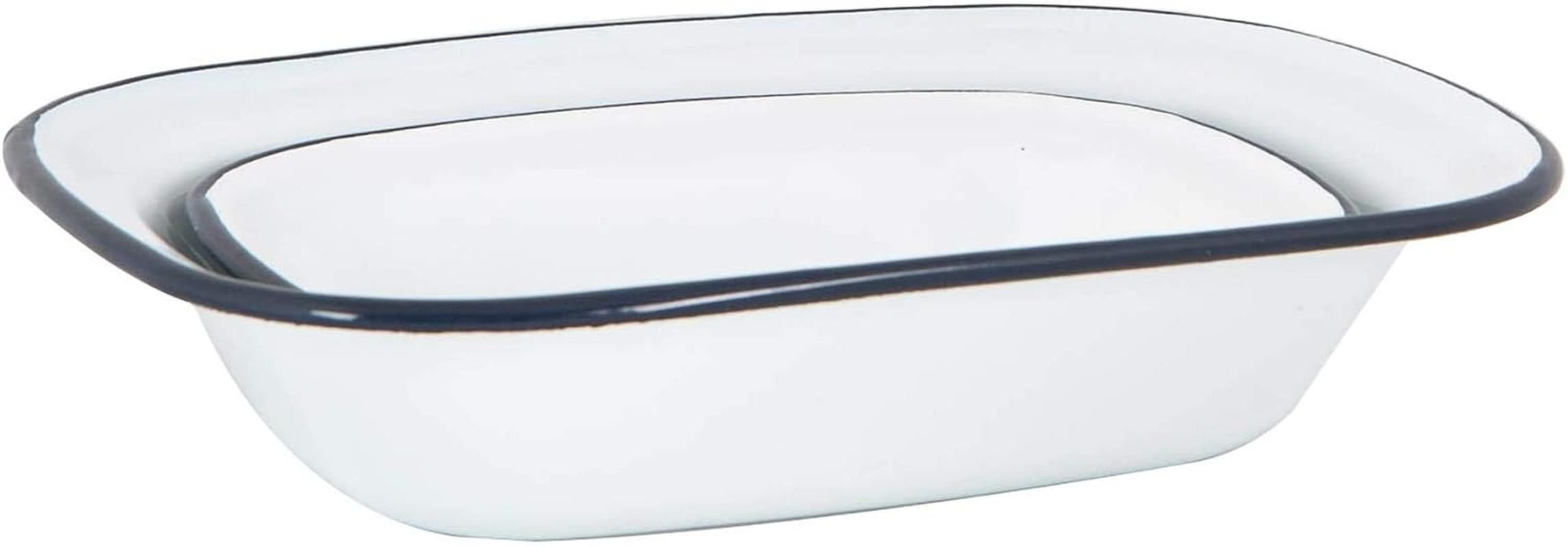 Argon Tableware Enamel Pie Dish Set - 2 Piece - Navy Rim - Dishwasher Safe Pie Dishes Enamel Cookware Oblong Pie Dish Oven Tray Bakeware Pastry Casserole Roasting Tin - Grey image number 3