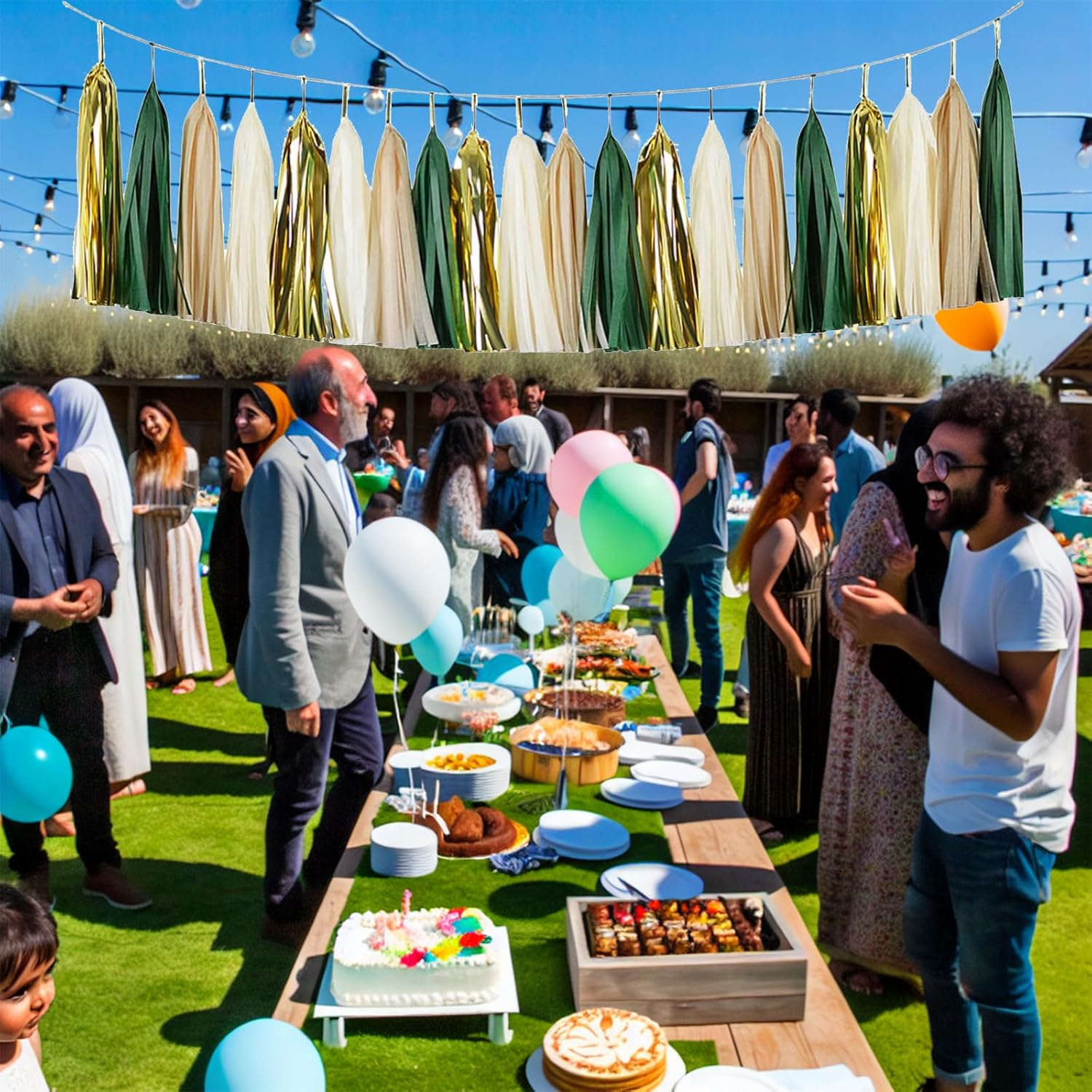 Fkereg 20 Pieces Tissue Paper Tassel Garland, Birthday Tassel Garland Party Decor, Metallic Fringe Balloon Tassel Banner Tails for Classroom Baby Shower Gender Reveal Hanging Decoration, A