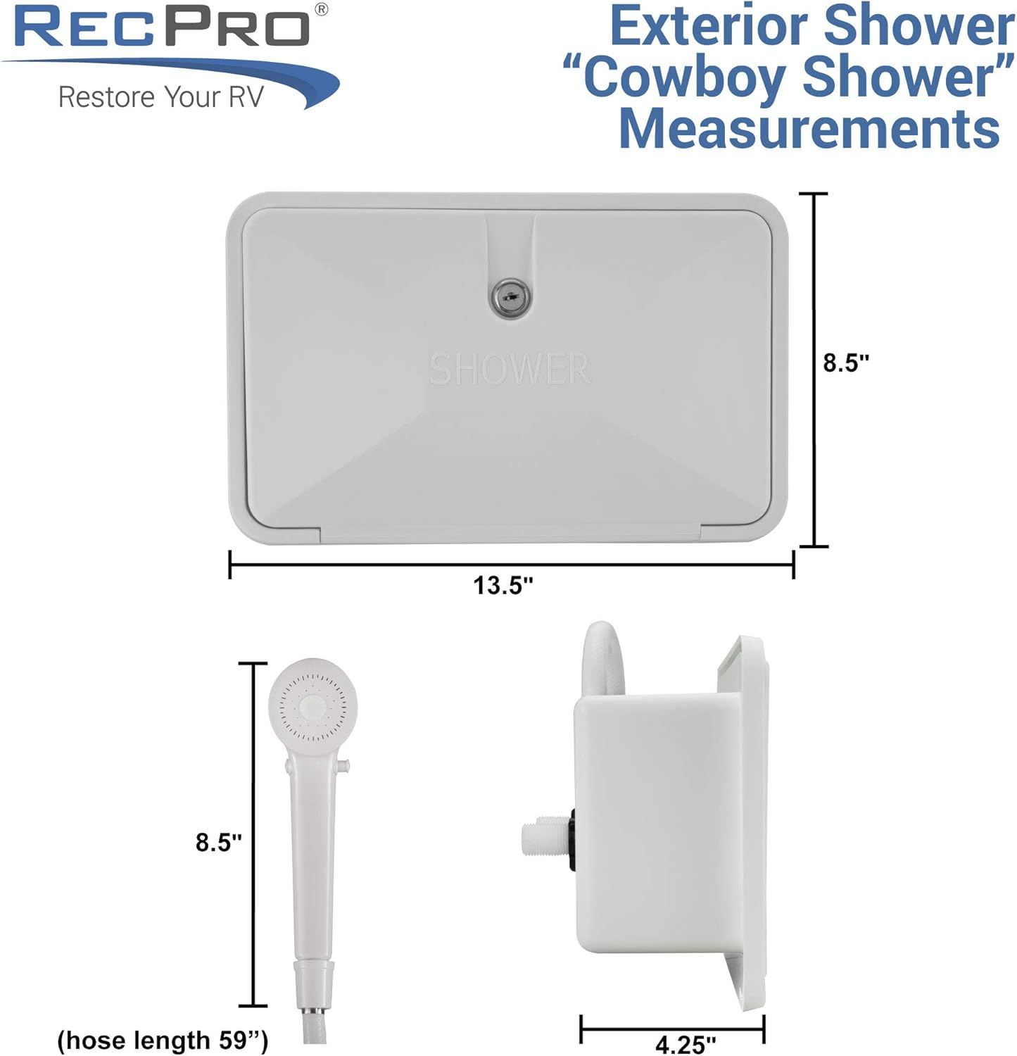 RV Exterior Shower Box Kit Faucet Hose Camper Trailer Cowboy Shower White image number 2