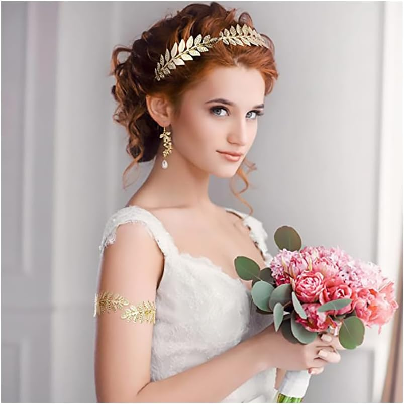 Visxcnu Women'S Hair Band, Gold Headpiece, Bride, Roman Goddess Headband, Girls Laurel Wreath, Hair Accessories, Golden Wedding, Boho Leaf Hair Crown Accessories, Pack of 1, Metal