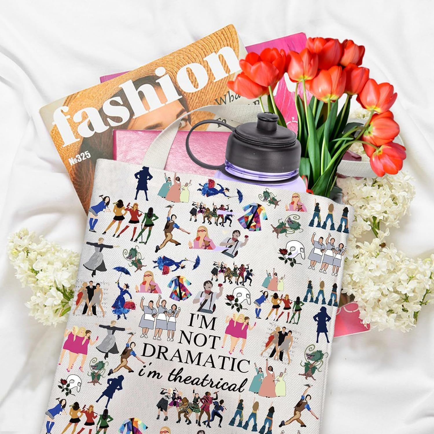 Broadway Character Musical Tote Bag Theatre Cosmetic Bag Theatre Fans Gift I'M Not Dramatic I'M Theatrical Musical Makeup Pouch Broadway Musical Theatre Gift Tote, Beige, Fashion image number 4