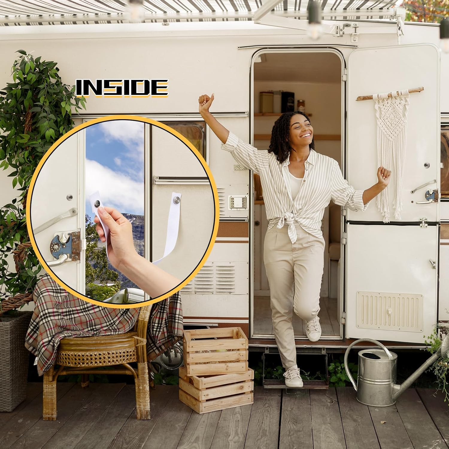 Windyun 2 Pcs RV Door Straps with 4 Pcs Button Snap 18 Inch Camper RV Sliding Door Strap with Snap Boat Ladder Strap Long Security Straps for RV Pocket Door Boat Ladder Secure, White image number 5