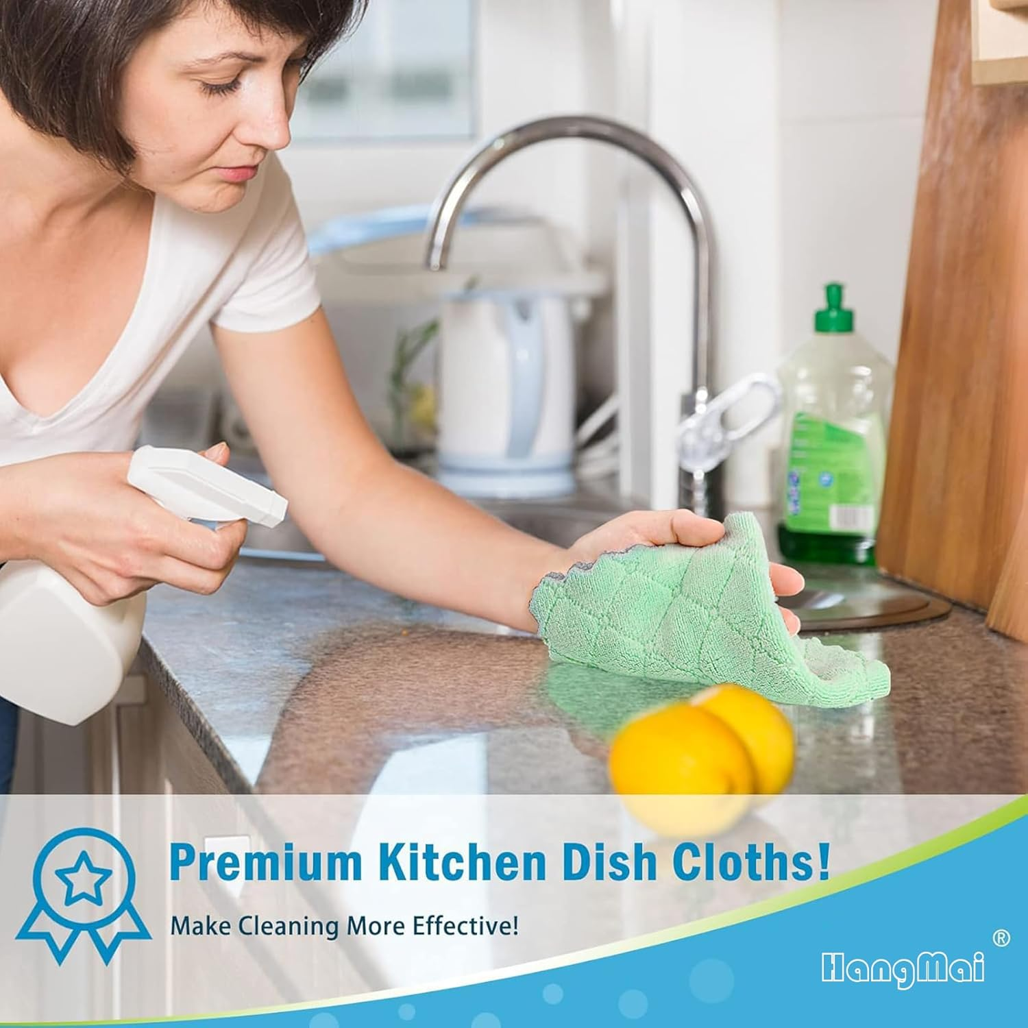 12 Pack Kitchen Cloth Dish Towels, Premium Dishcloths, Super Absorbent Coral Velvet Dishtowels, Nonstick Oil Washable Fast Drying (Green-Grey) image number 5