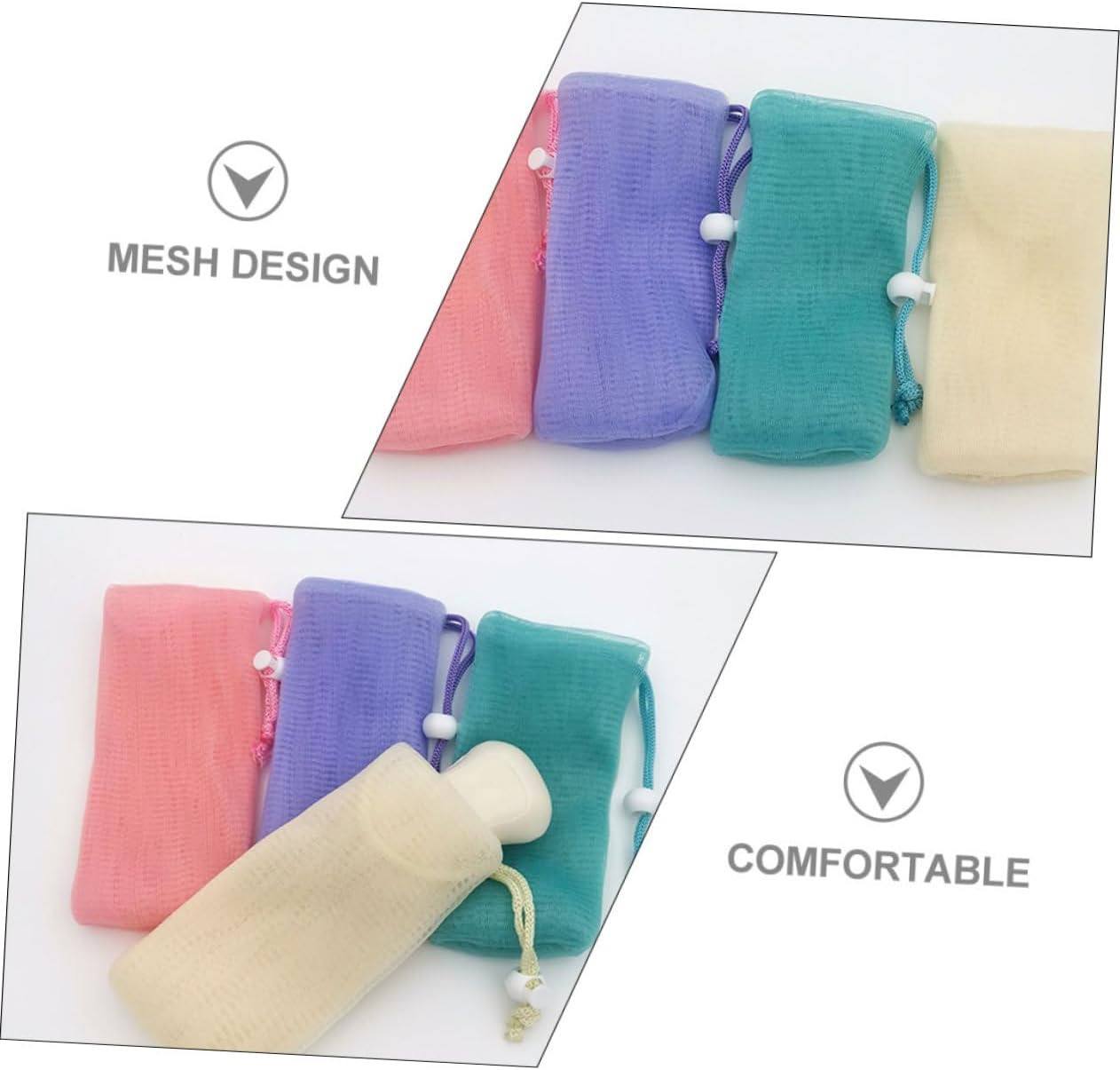 Beavorty 4Pcs Exfoliating Soap Pouch Mesh Travel Pouch for Bar Soap Bath Holder Portable Mesh Organiser Bags image number 5